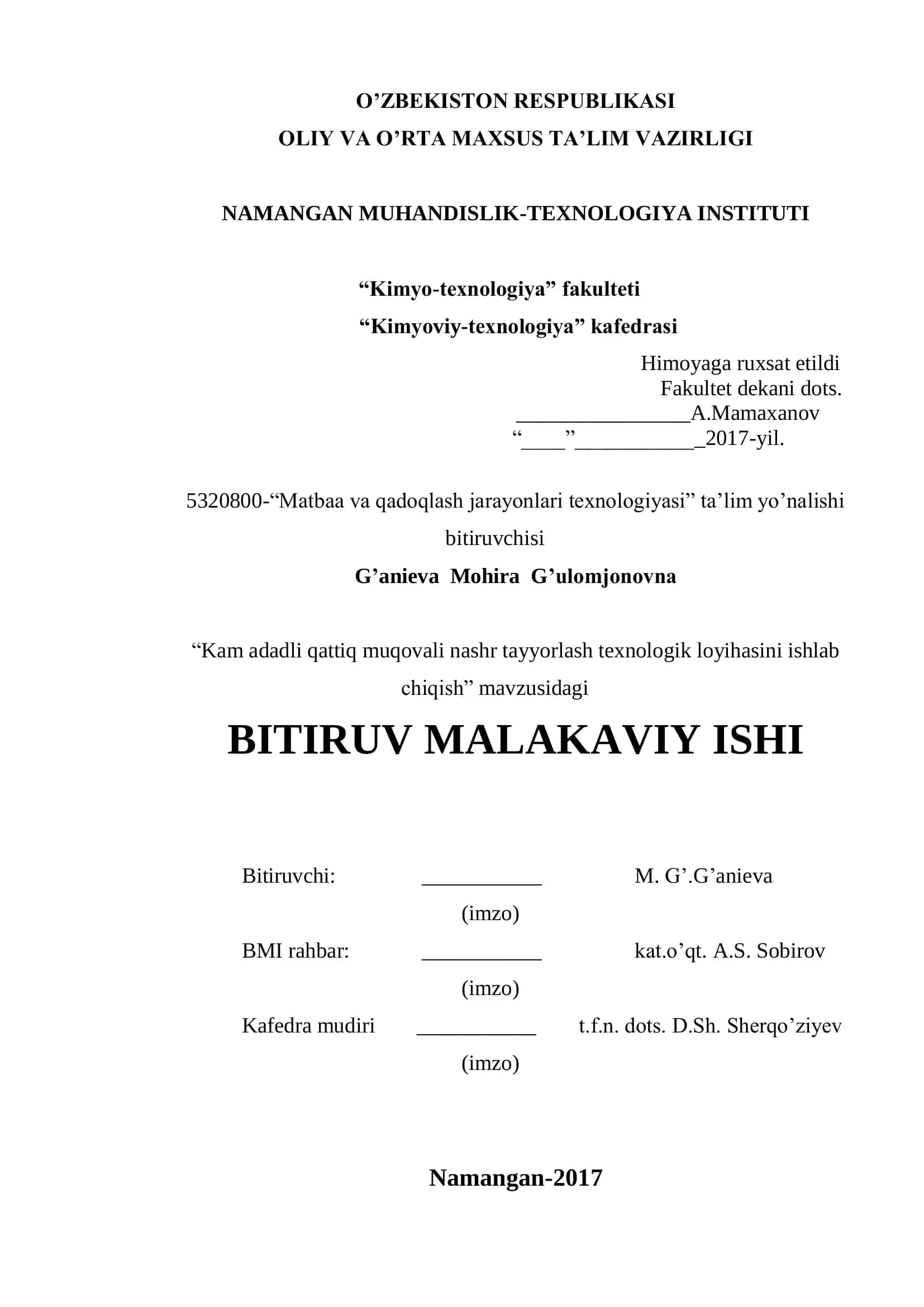 Kam adadli qattiq muqovali nashr tayyorlash texnologik loyihasini ishlab chiqish 1