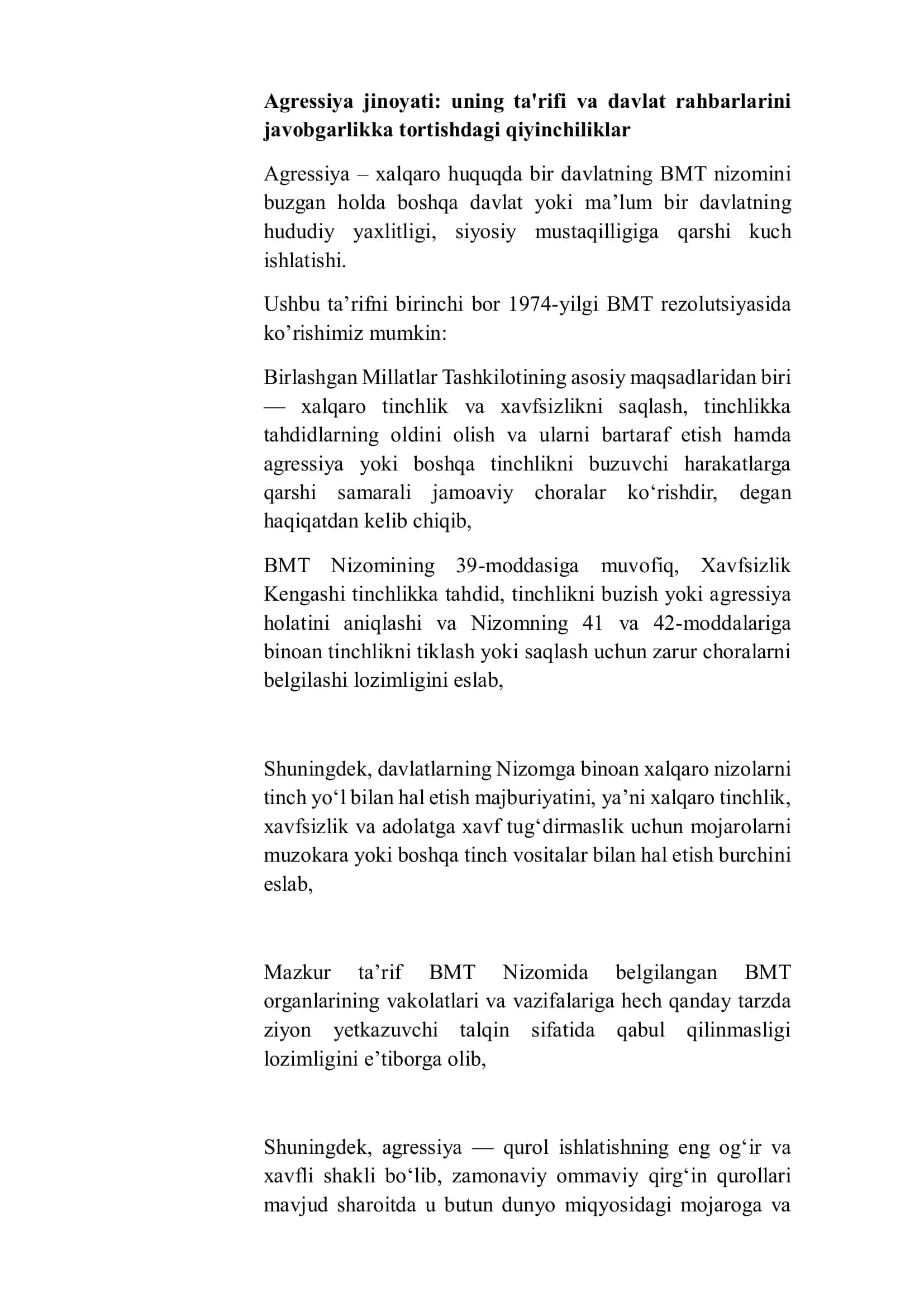 Agressiya jinoyati: uning ta'rifi va davlat rahbarlarini javobgarlikka tortishdagi qiyinchiliklar 1