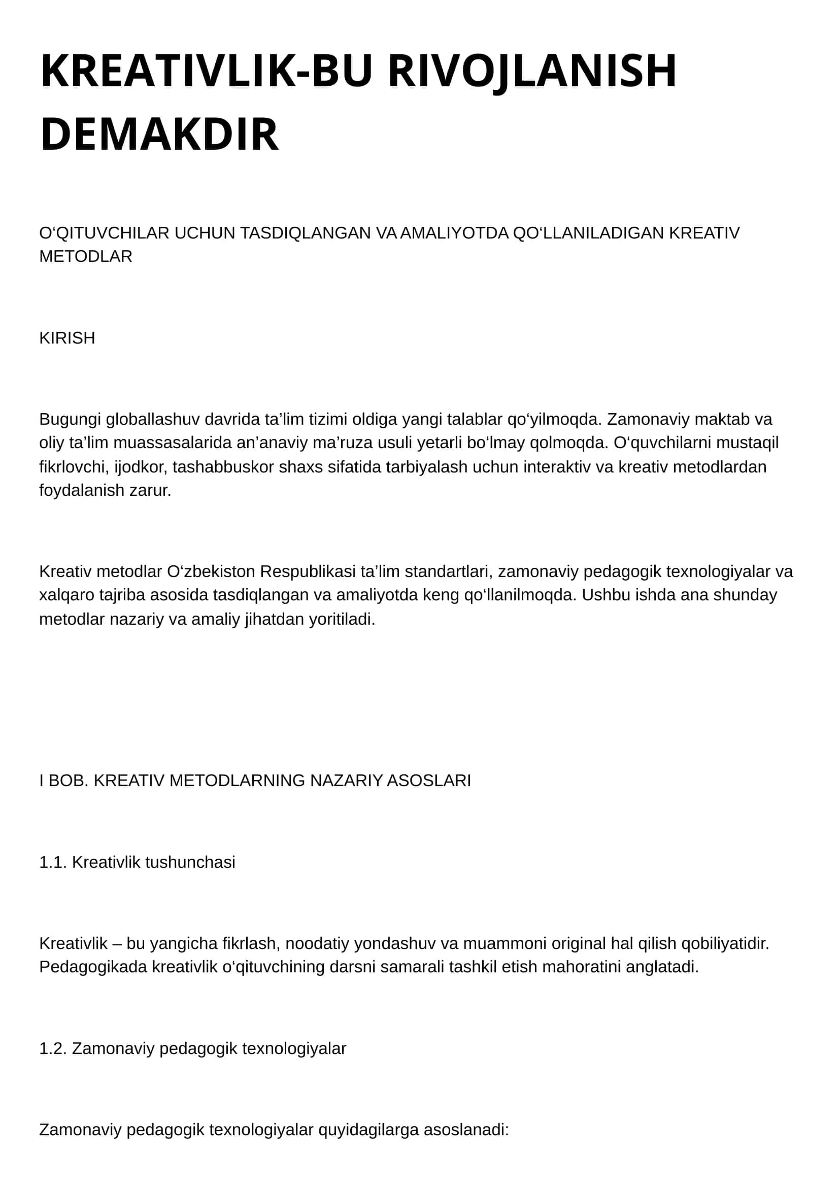 KREATIVLIK-BU RIVOJLANISH 1