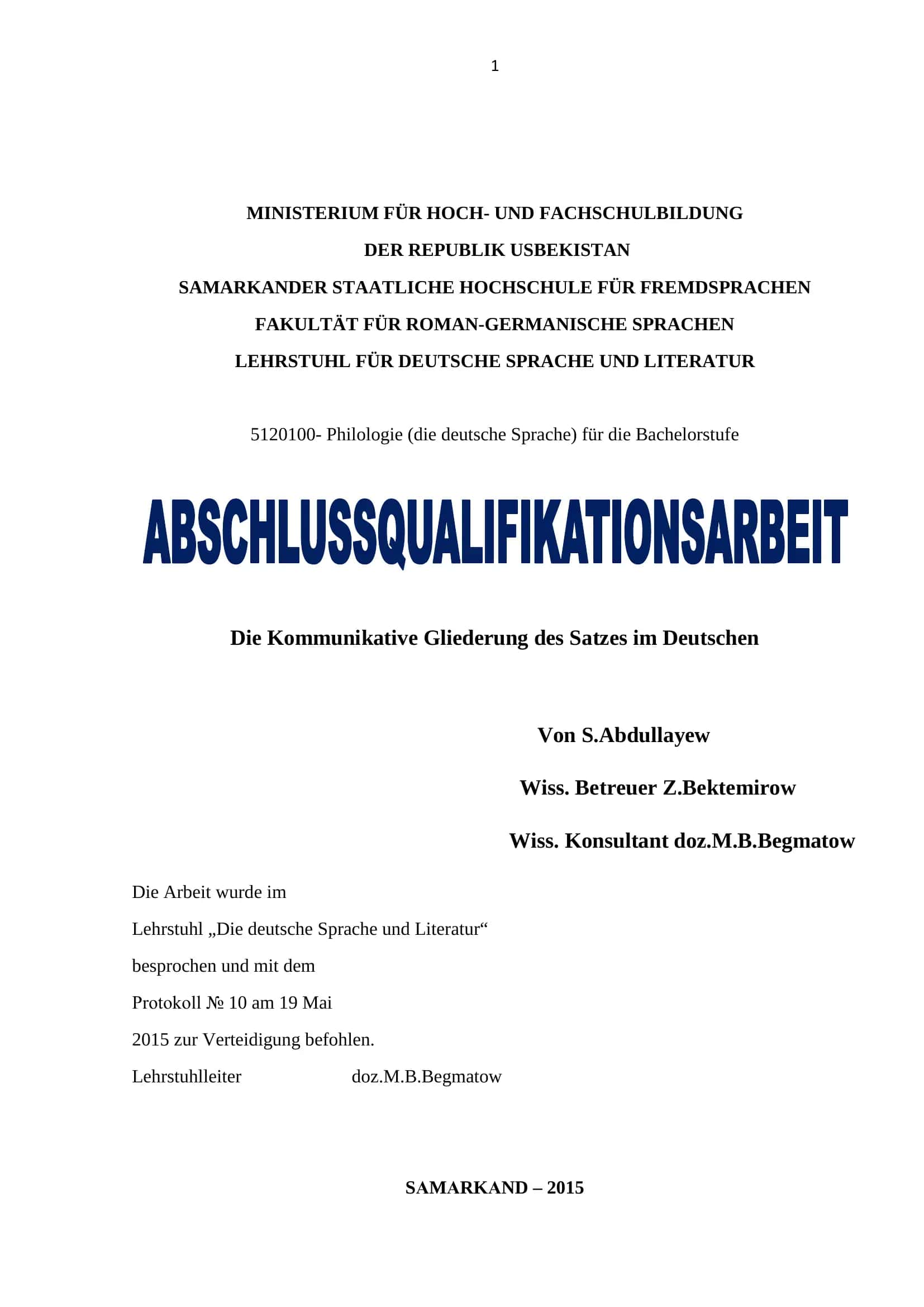 Kommunikative Gliederung des Satzes im Deutschen 1