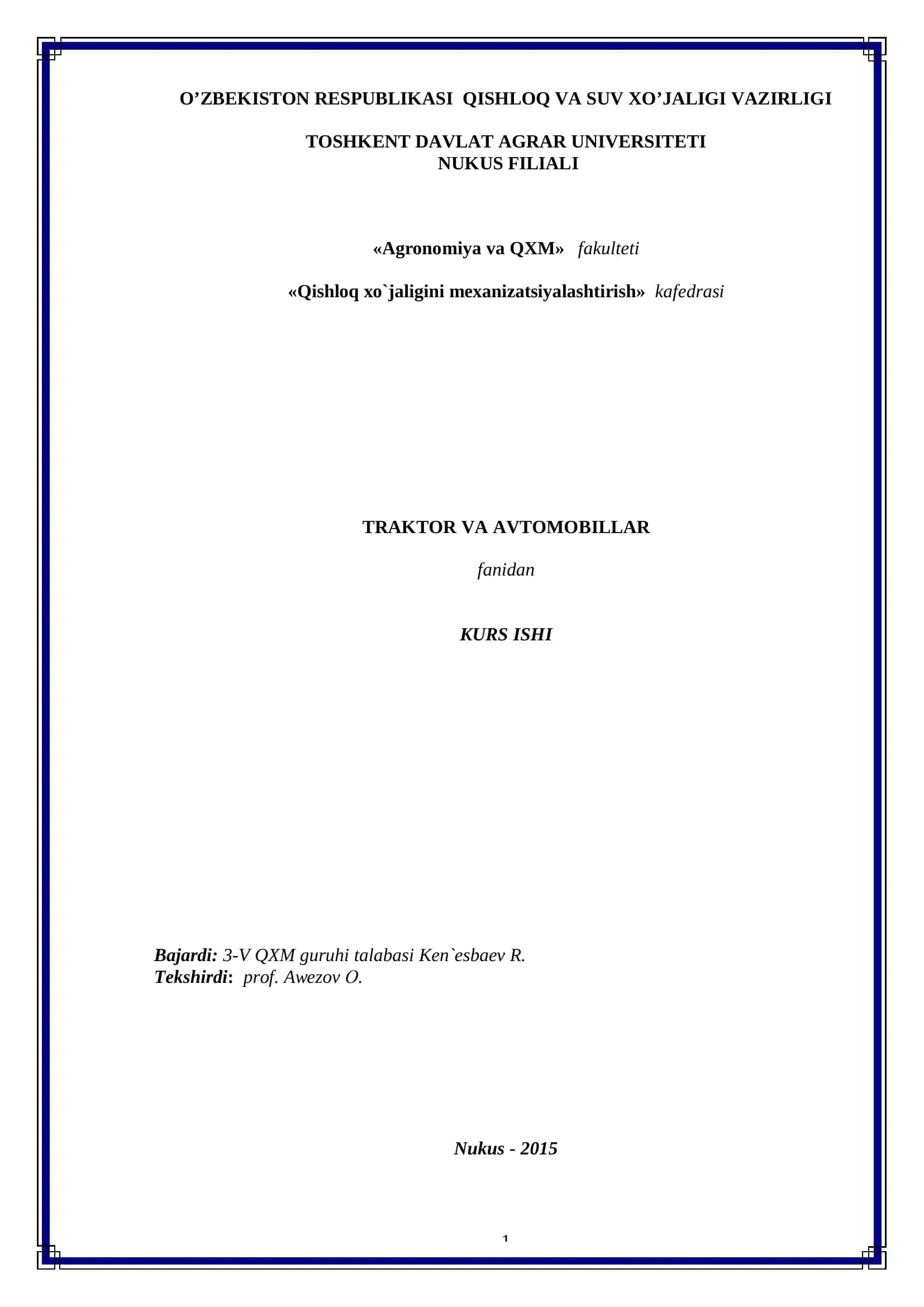 Traktor va Avtomobillar 1