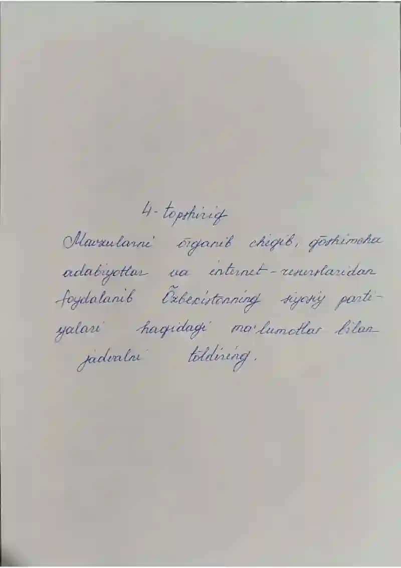 O'zbekistonning siyosiy partiyalari - Mustaqil ish (qo'l yozma)