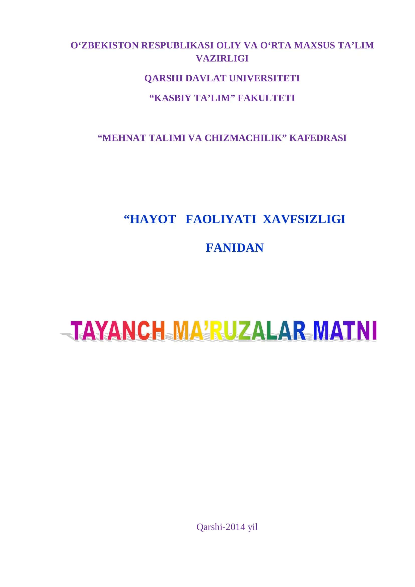 Hаyot fаоliyat хаvfsizligi (ХFХ) kursi 1
