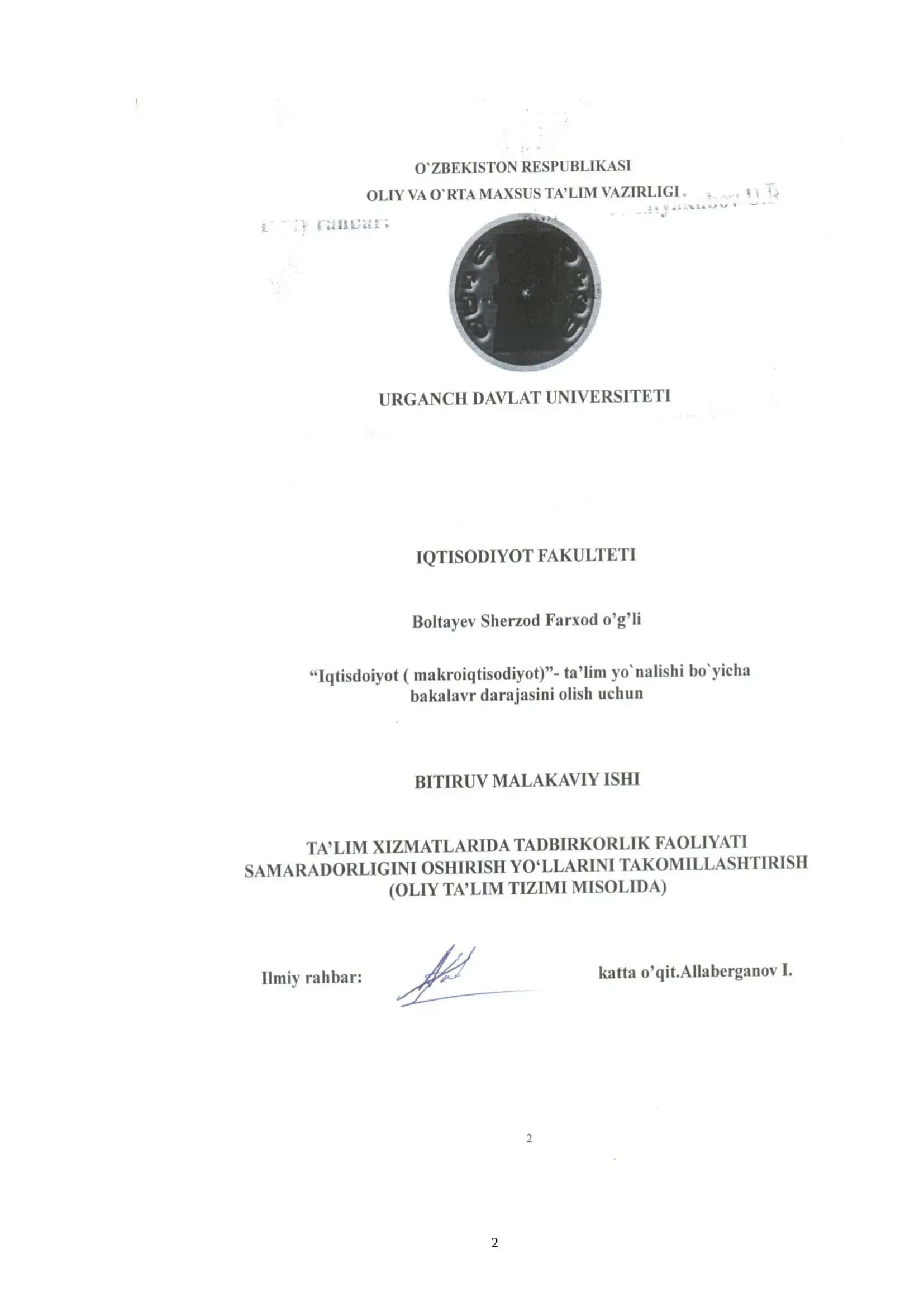 TA’LIM XIZMATLARI TADBIRKORLIK FAOLIYATI SAMARADORLIGINI OSHIRISH 1