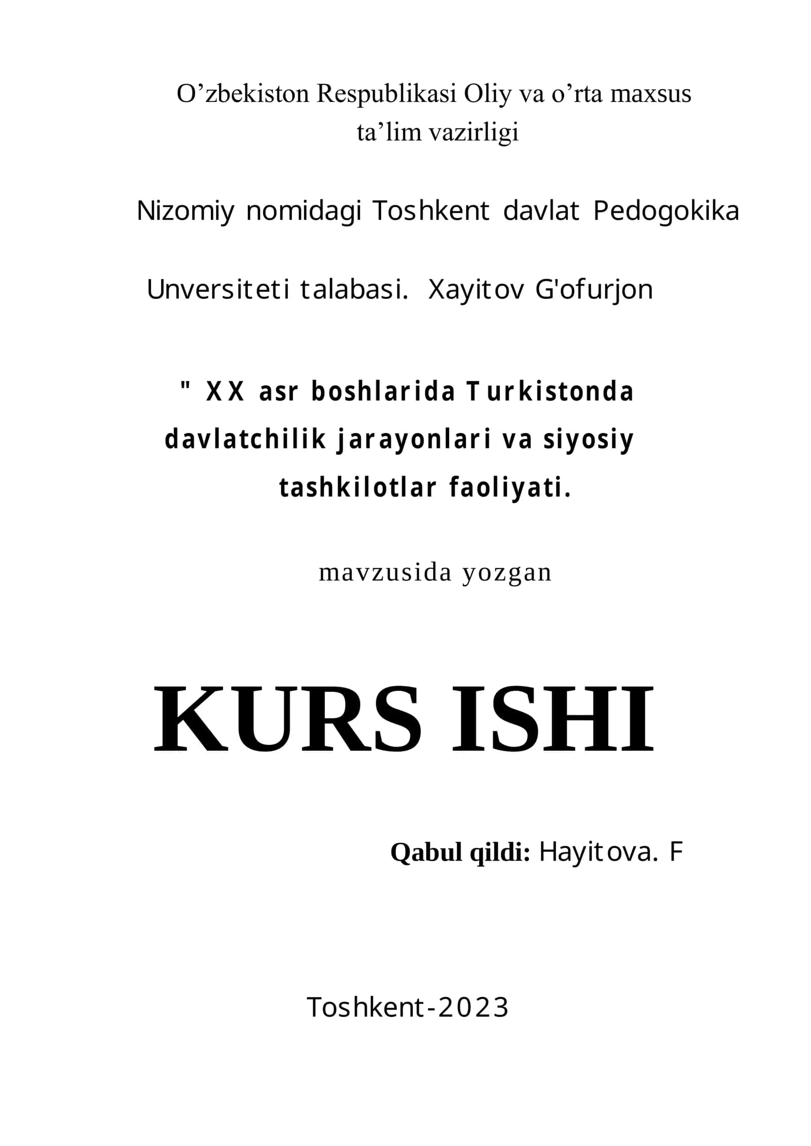 TURKISTONDA IKKI HOKIMIYATCHILIK VA SHO’ROL 1