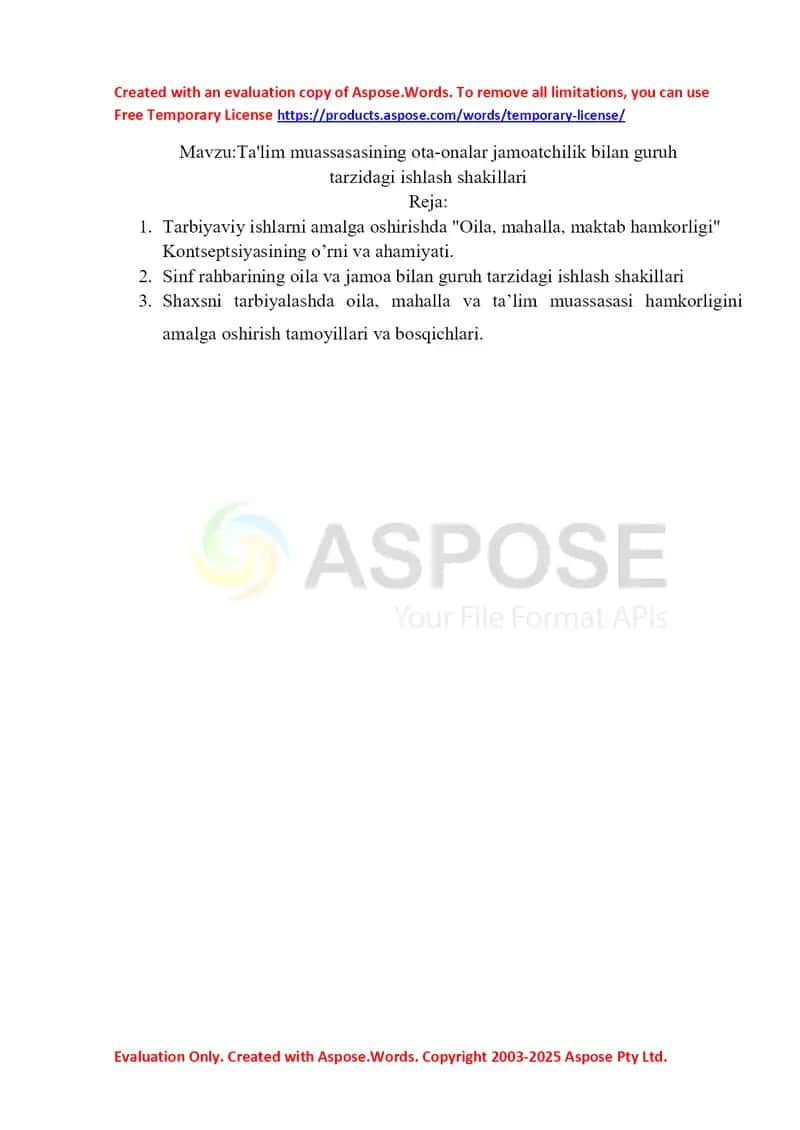Ta'lim muassasasining ota-onalar jamoatchilik bilan guruh  tarzidagi ishlash shakillari 1