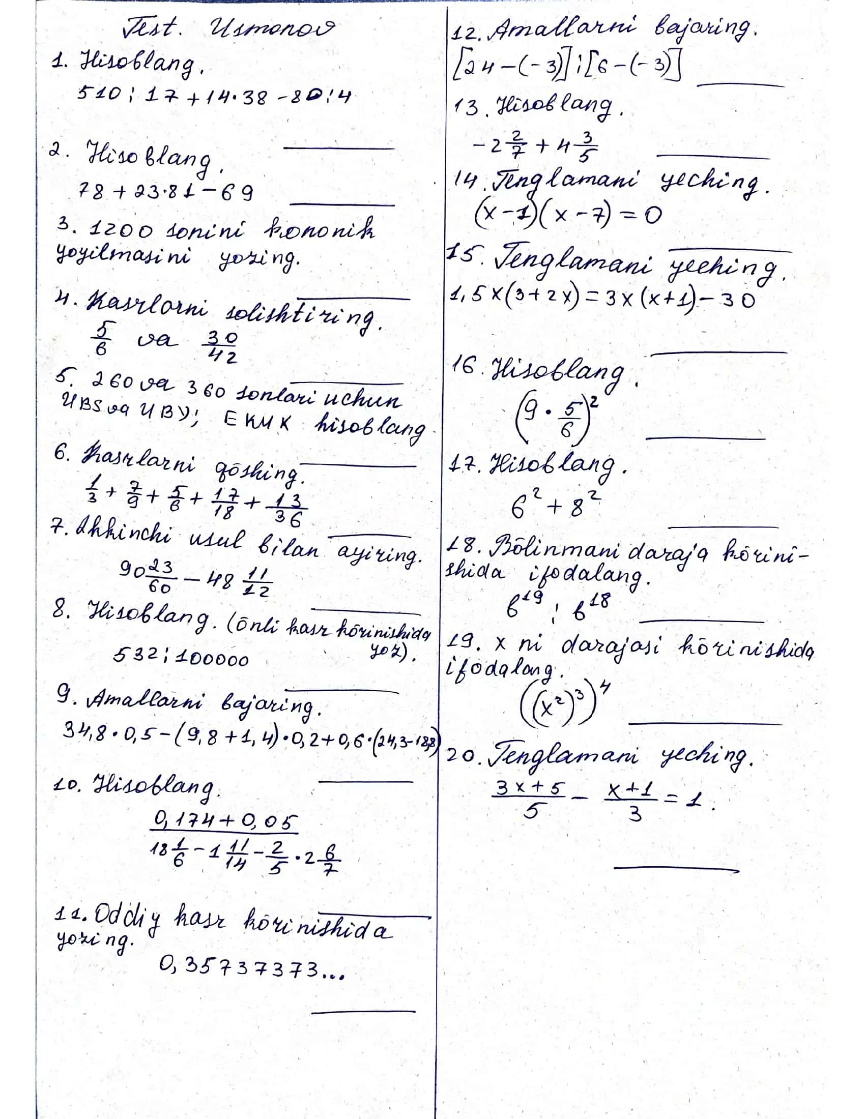 matematika test 1