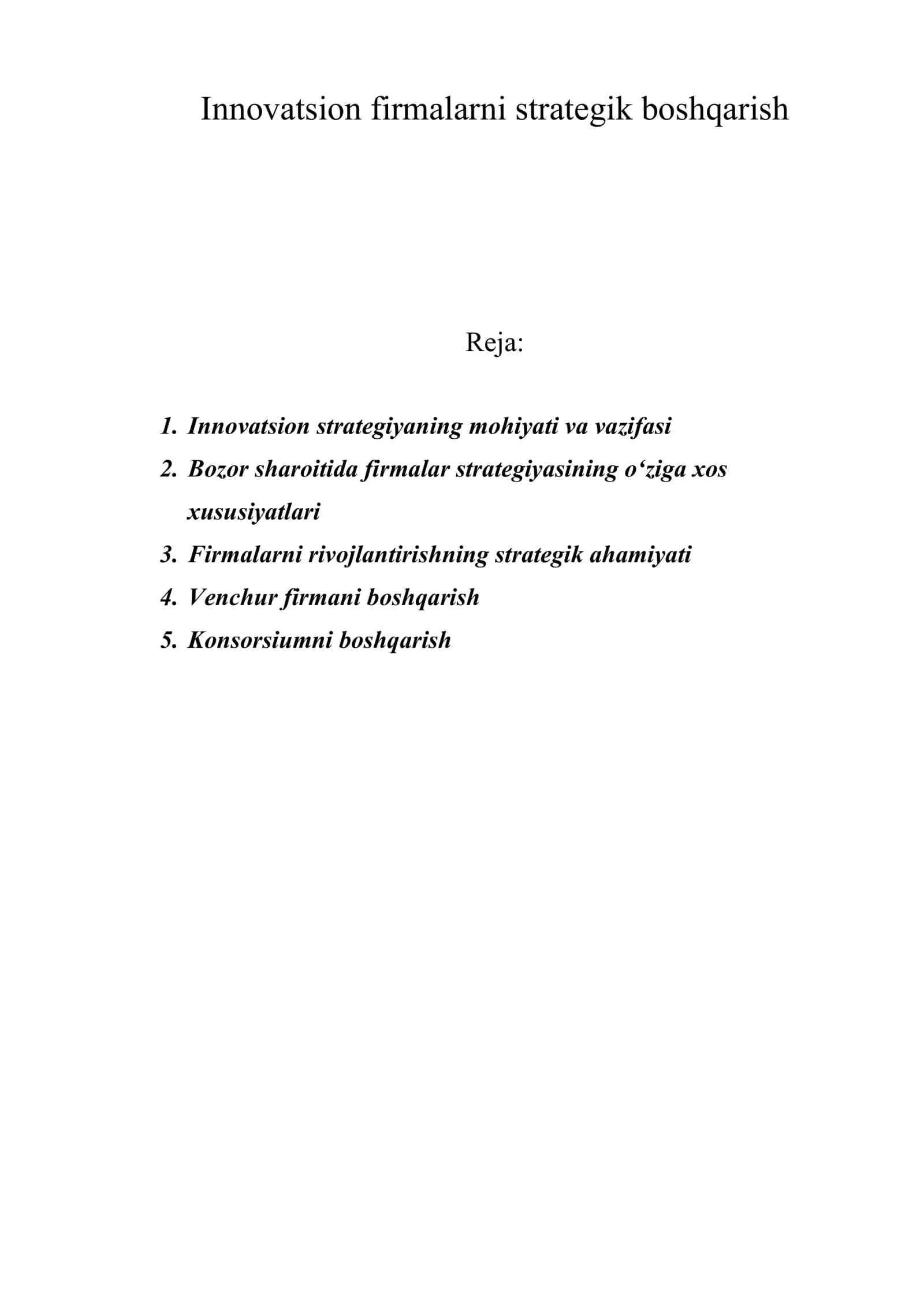 Innovatsion firmalarni strategik boshqarish 1