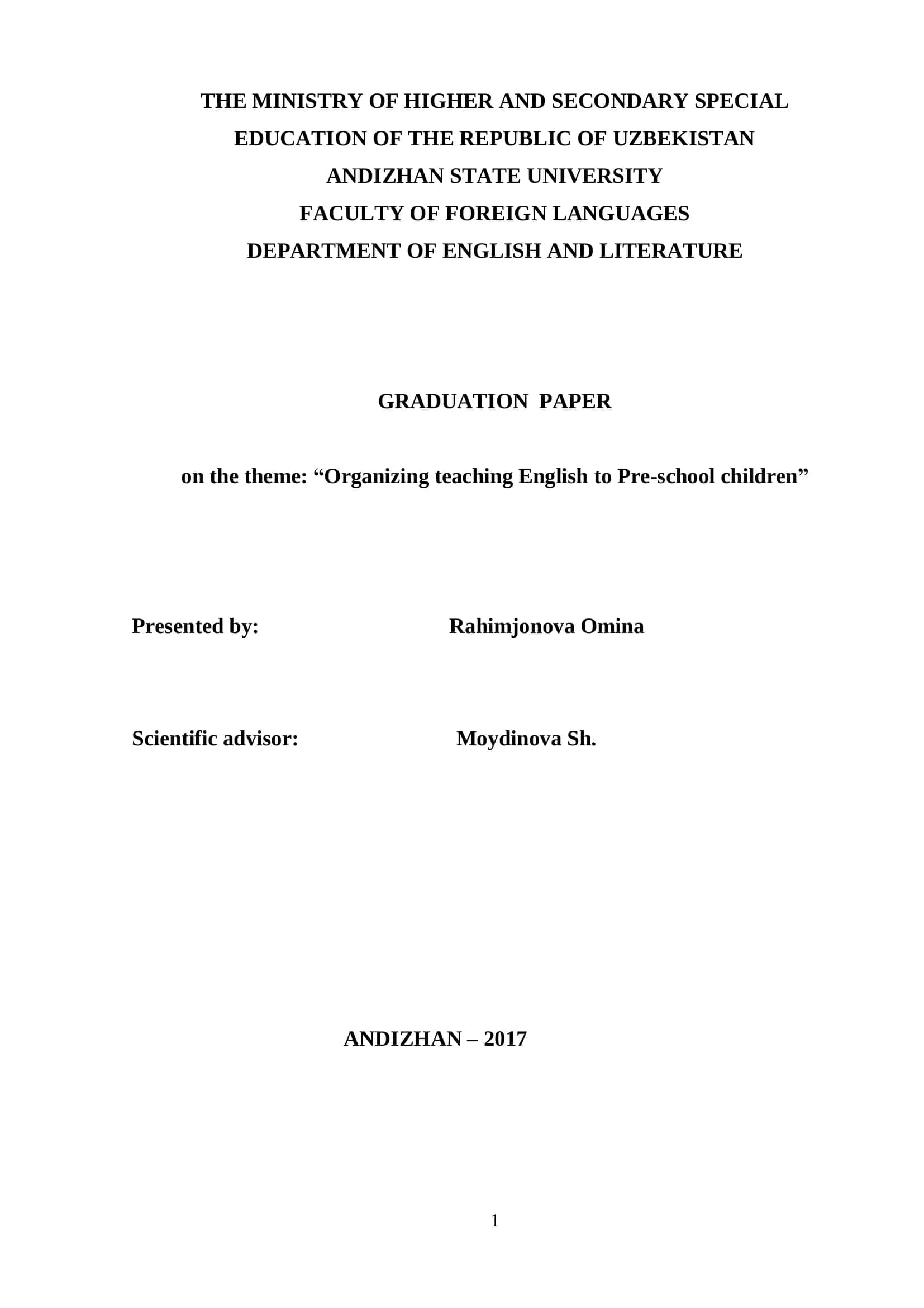 Organizing teaching English to Pre-school children 1