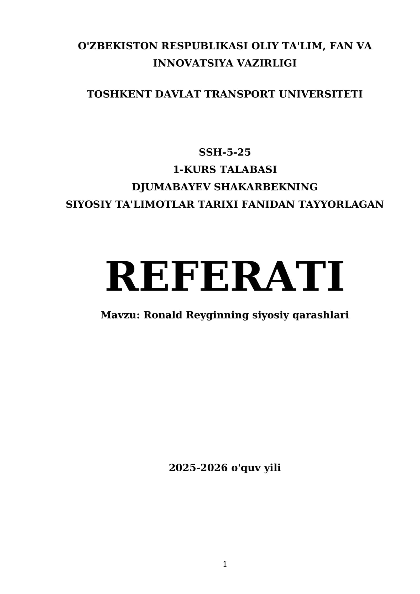 Ronald Reyginning siyosiy qarashlari 1