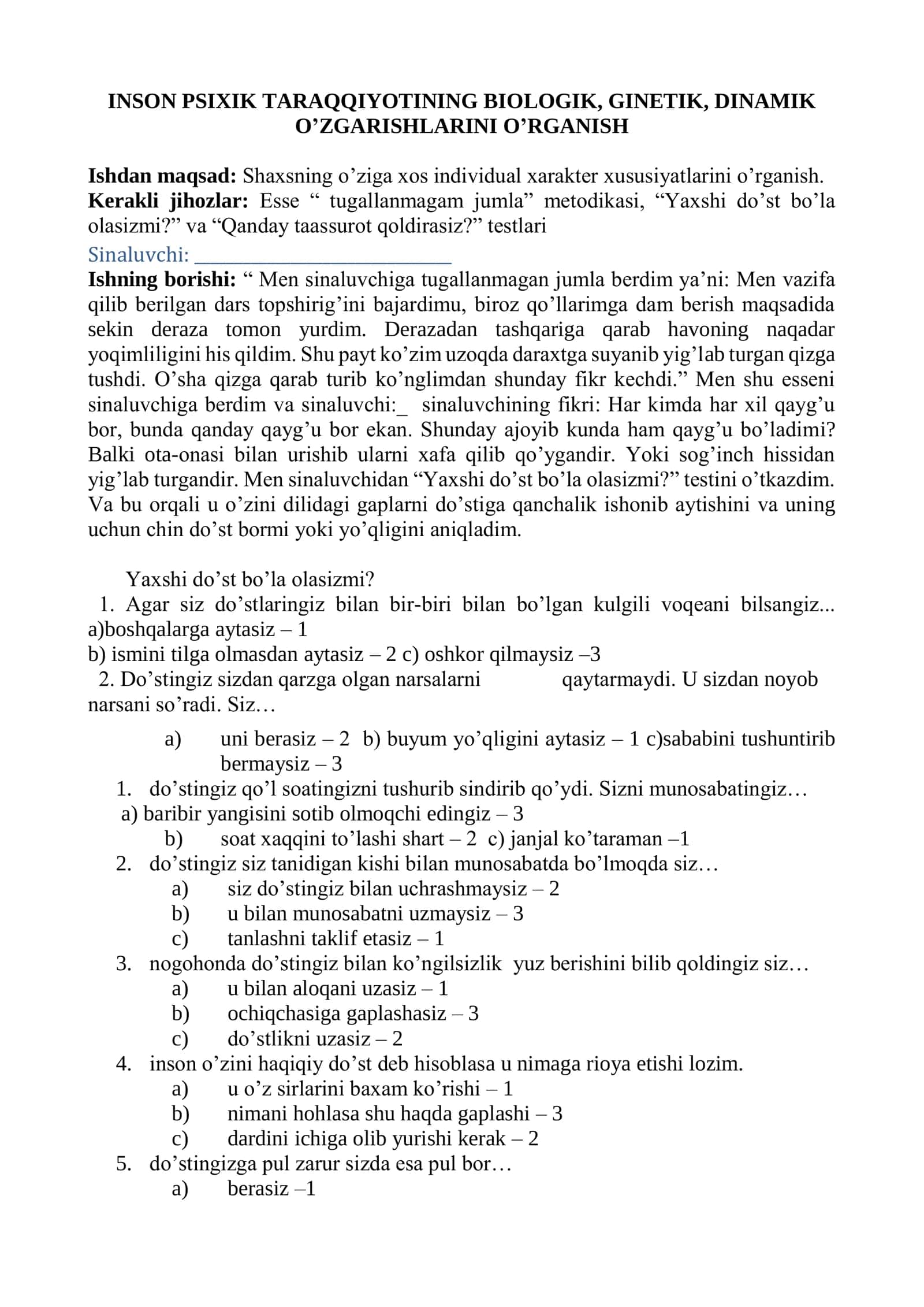 INSON PSIXIK TARAQQIYOTINING BIOLOGIK, GINETIK, DINAMIK O’ZGARISHLARINI O’RGANISH 1