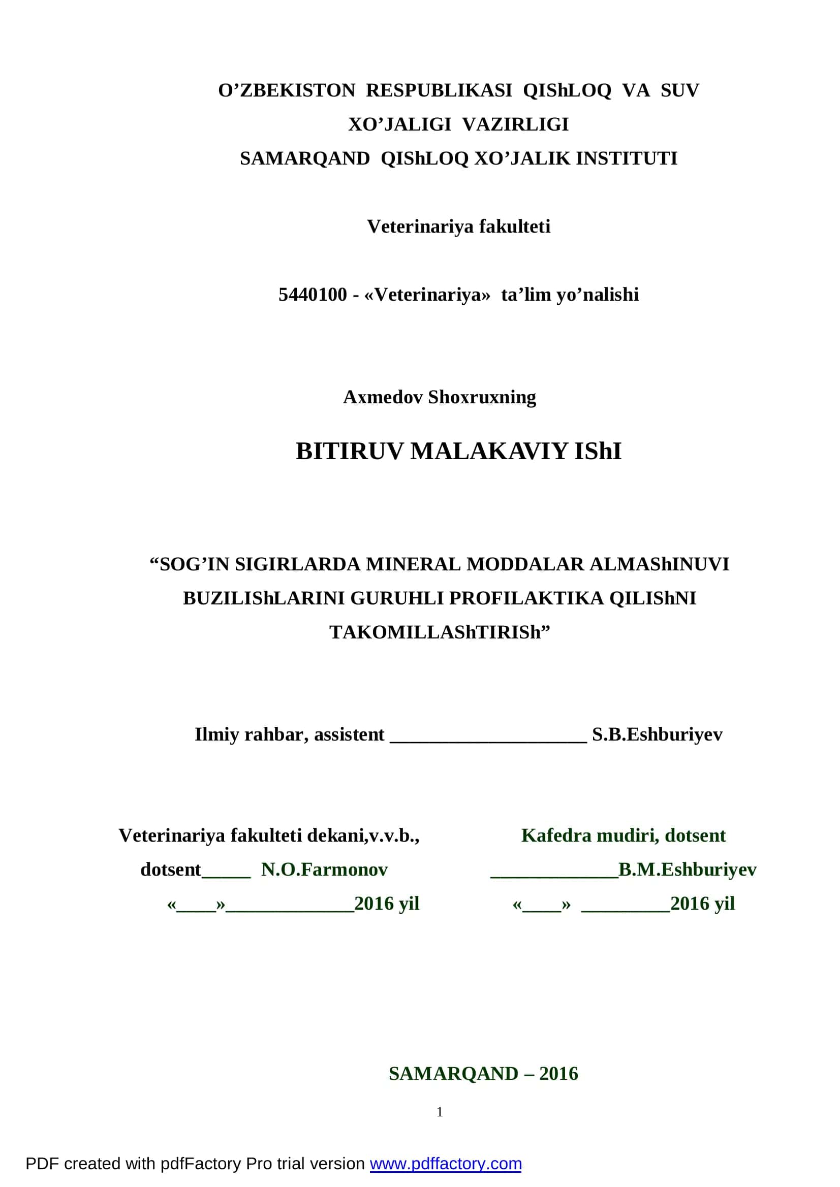 Fermer xo’jaliklari sharoitida sigirlar mikroelementozlarining guru 1