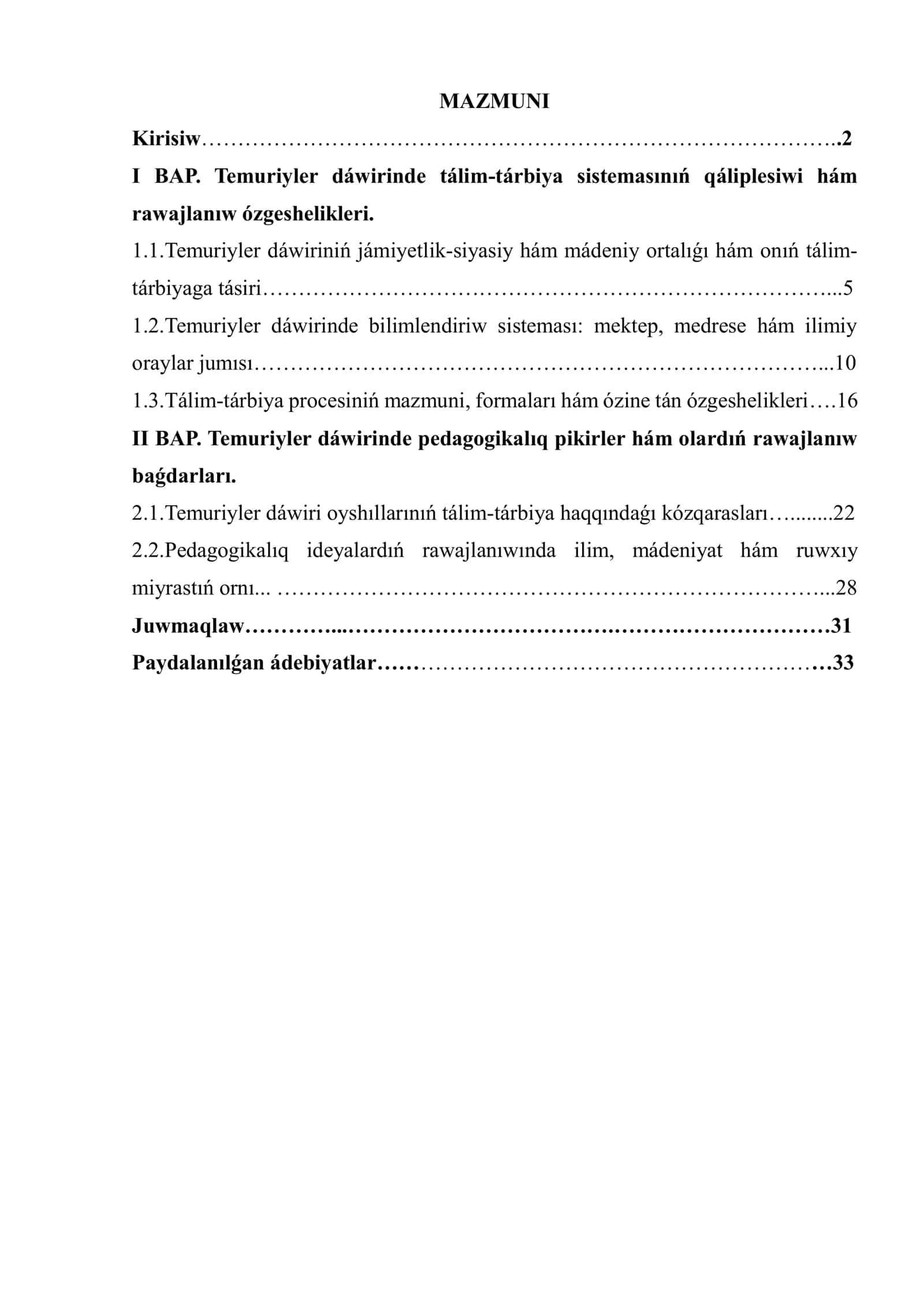 Temuriyler dáwirinde tálim-tárbiya sistemasınıń qáliplesiwi hám rawajlanıw ózgeshelikleri 1