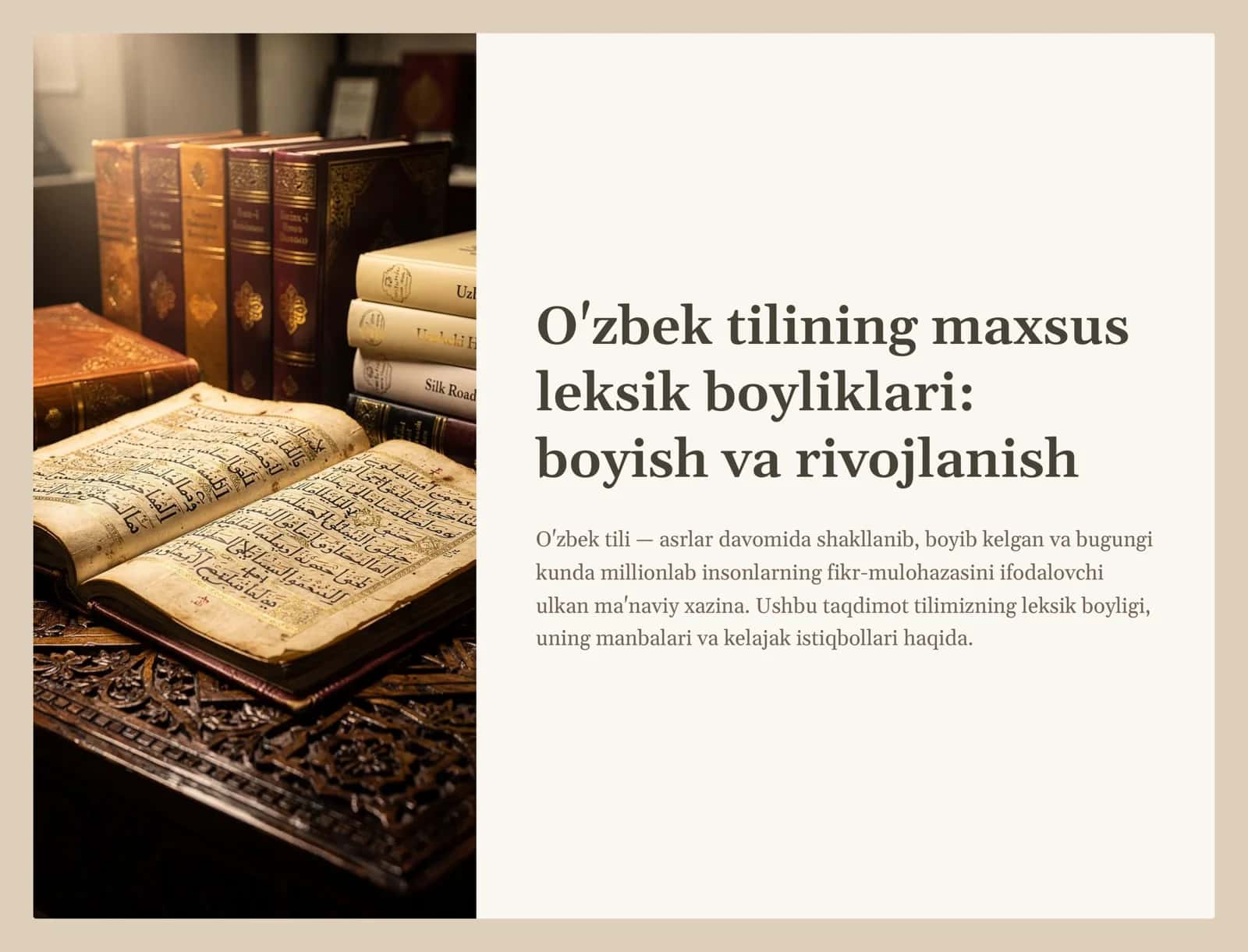 O'zbek tilining maxsus leksik boyliklari: boyish va rivojlanish 1