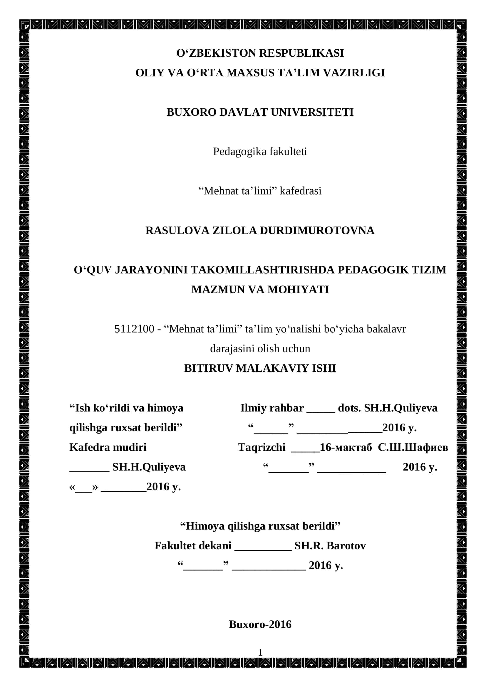Mehnat Ta'limi Ta'lim Yo'nalishi Bakalavr Darajasi 1