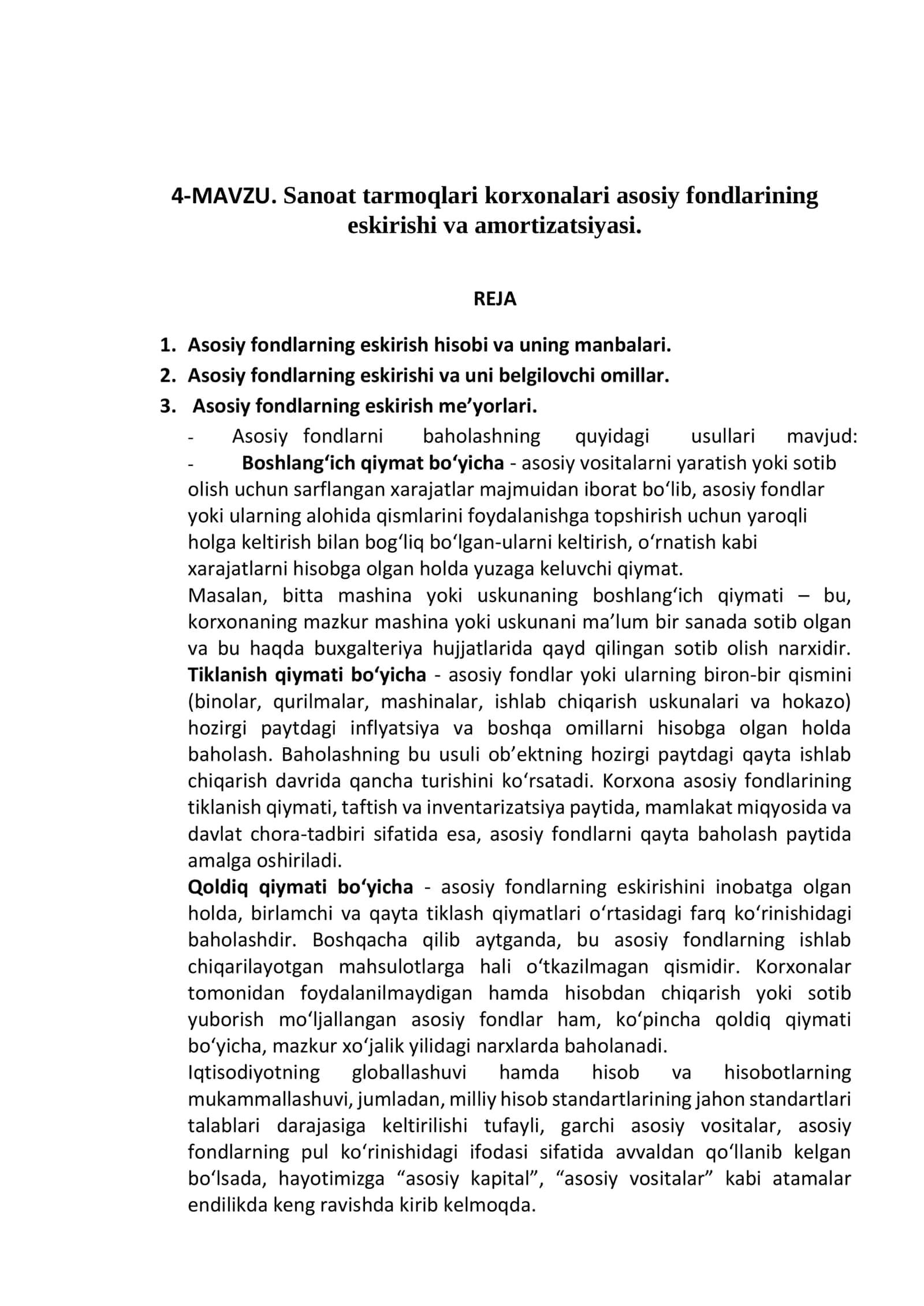 Sanoat tarmoqlari korxonalari asosiy fondlarining eskirishi va amortizatsiyasi 1