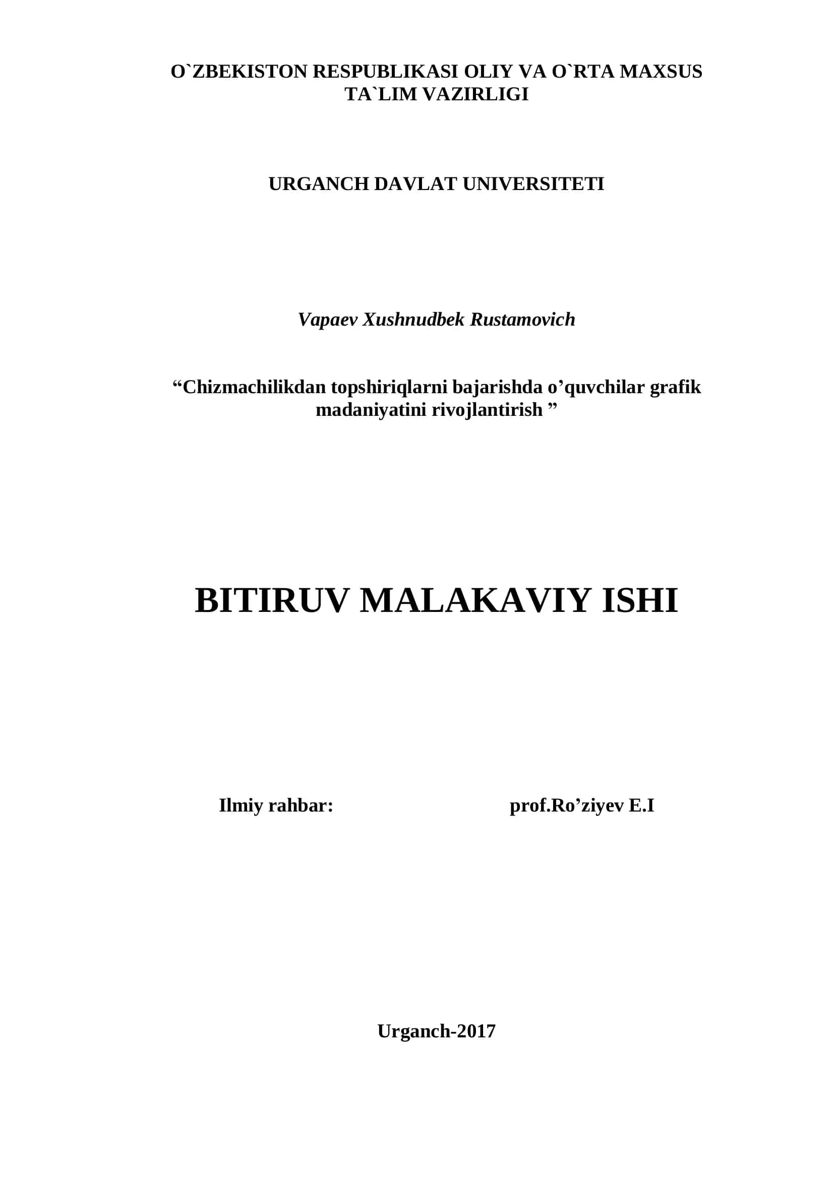 Chizmachilikdan topshiriqlarni bajarishda o’quvchilar grafik madaniyatini rivojlantirish 1