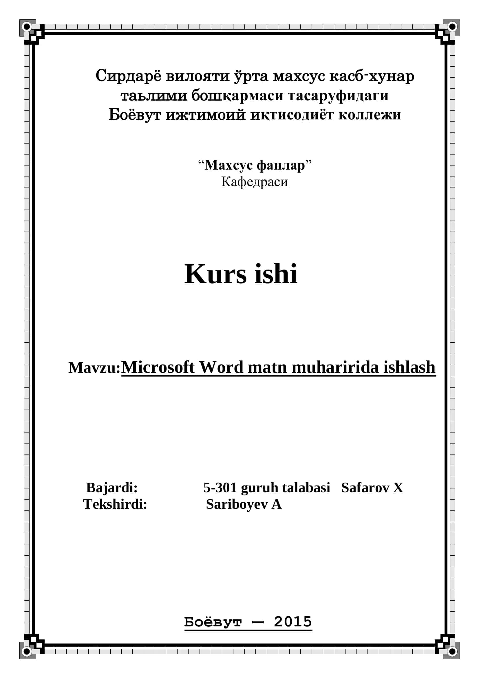 Microsoft Word matn muharirida ishlash 1