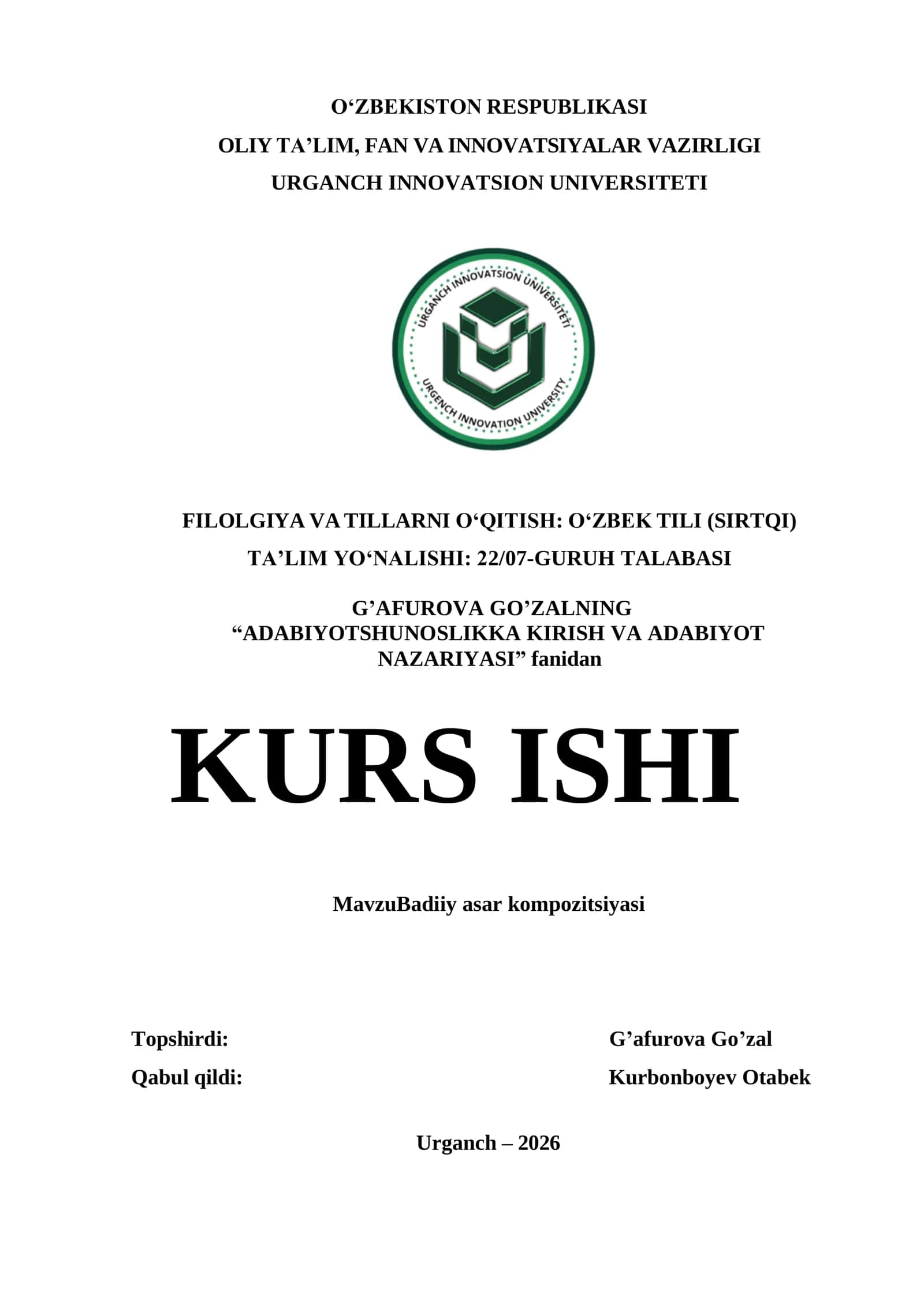 KURS ISHI - Badiiy asar kompozitsiyasi 1