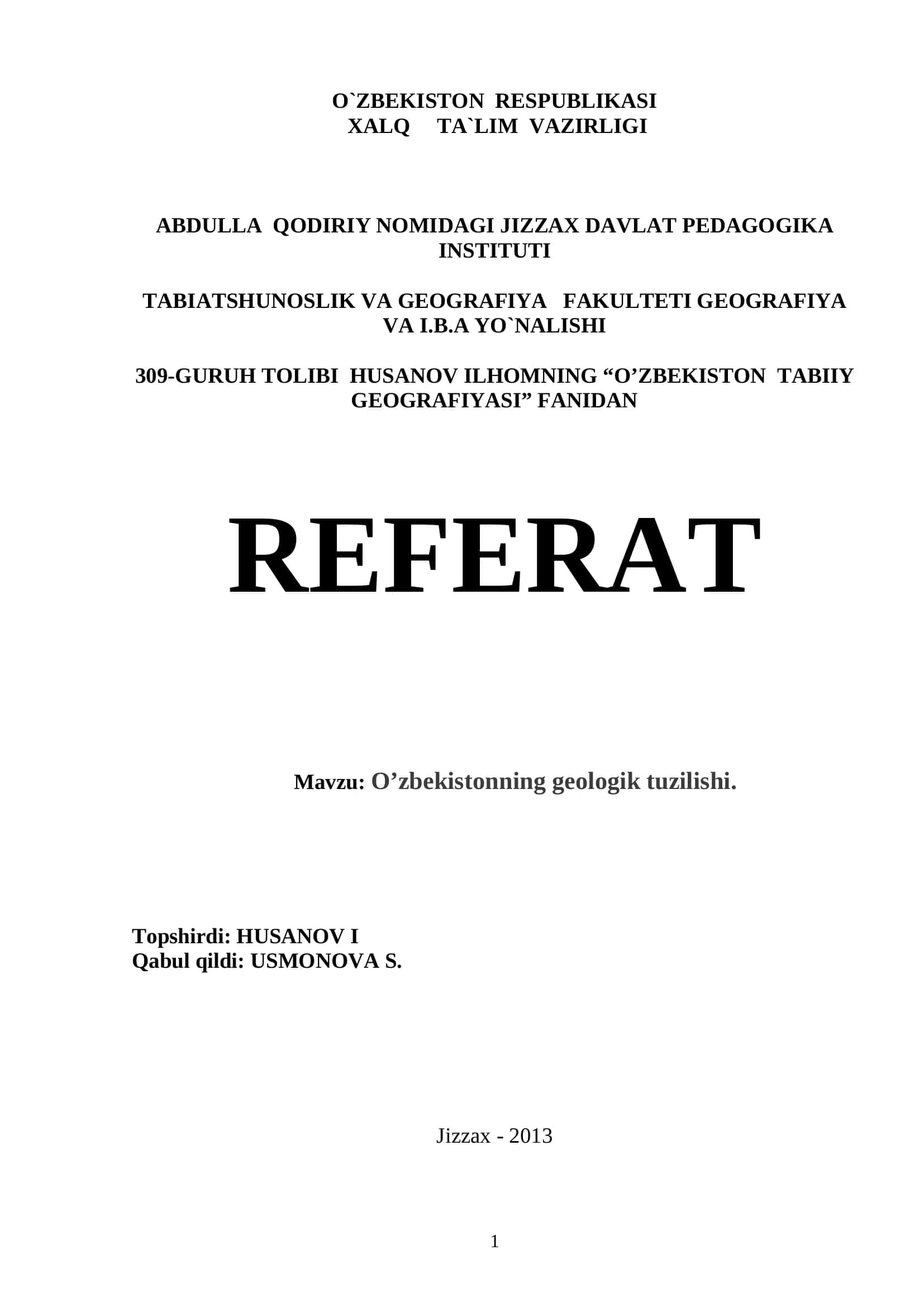 O’zbekiston Tabiiy Geografiyasi 1