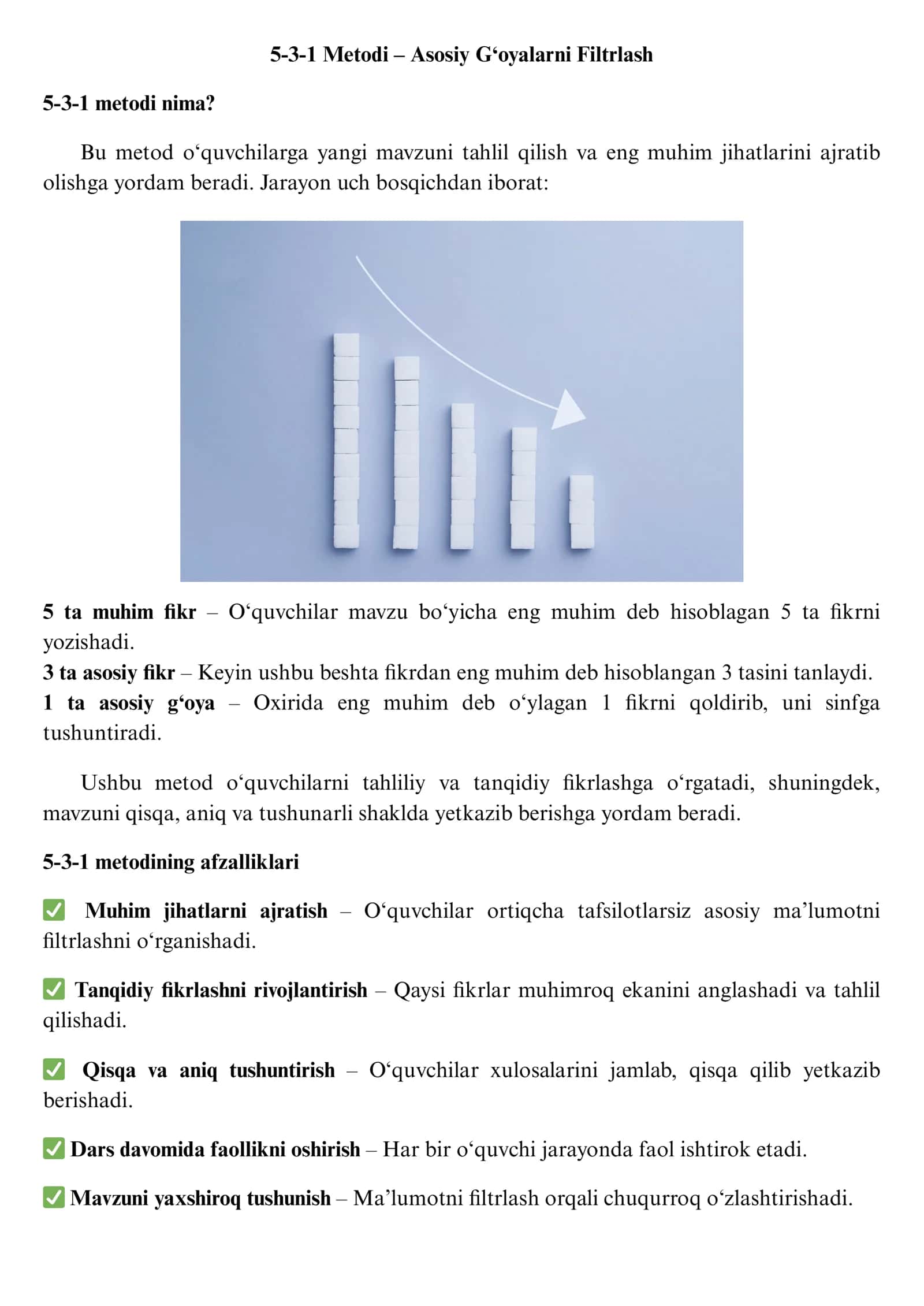 5-3-1 Metodi – Asosiy G‘oyalarni Filtrlash 1