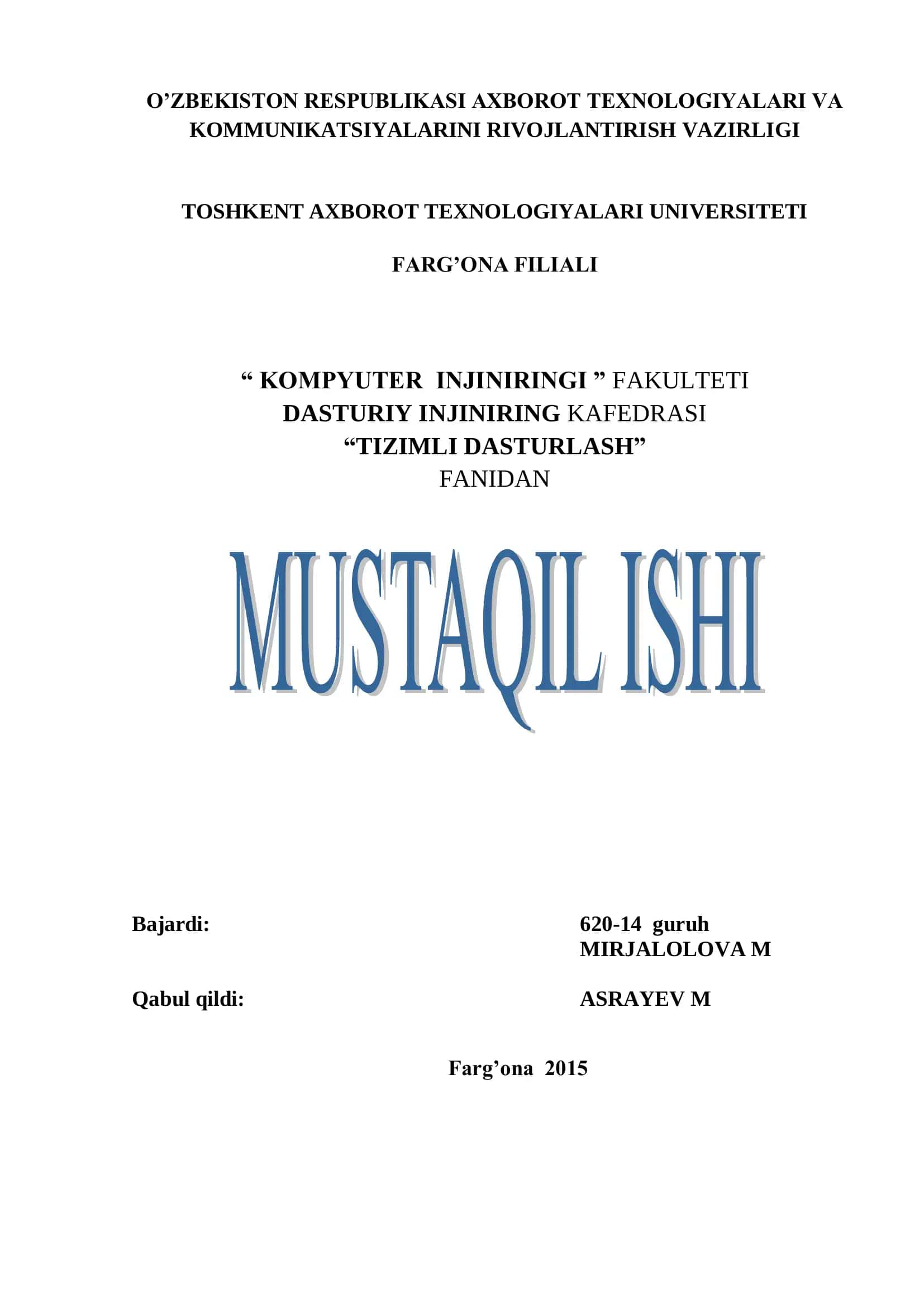 TIZIMLI DASTURLASH 1