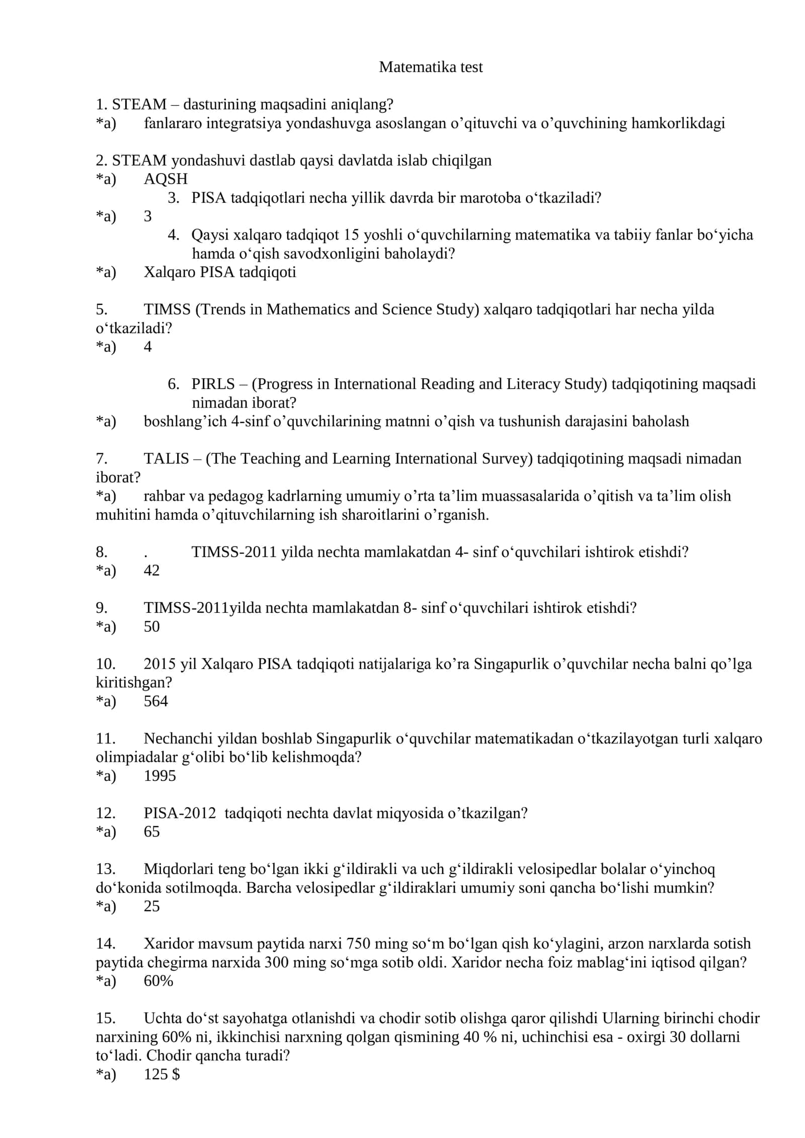 Matematika test 1