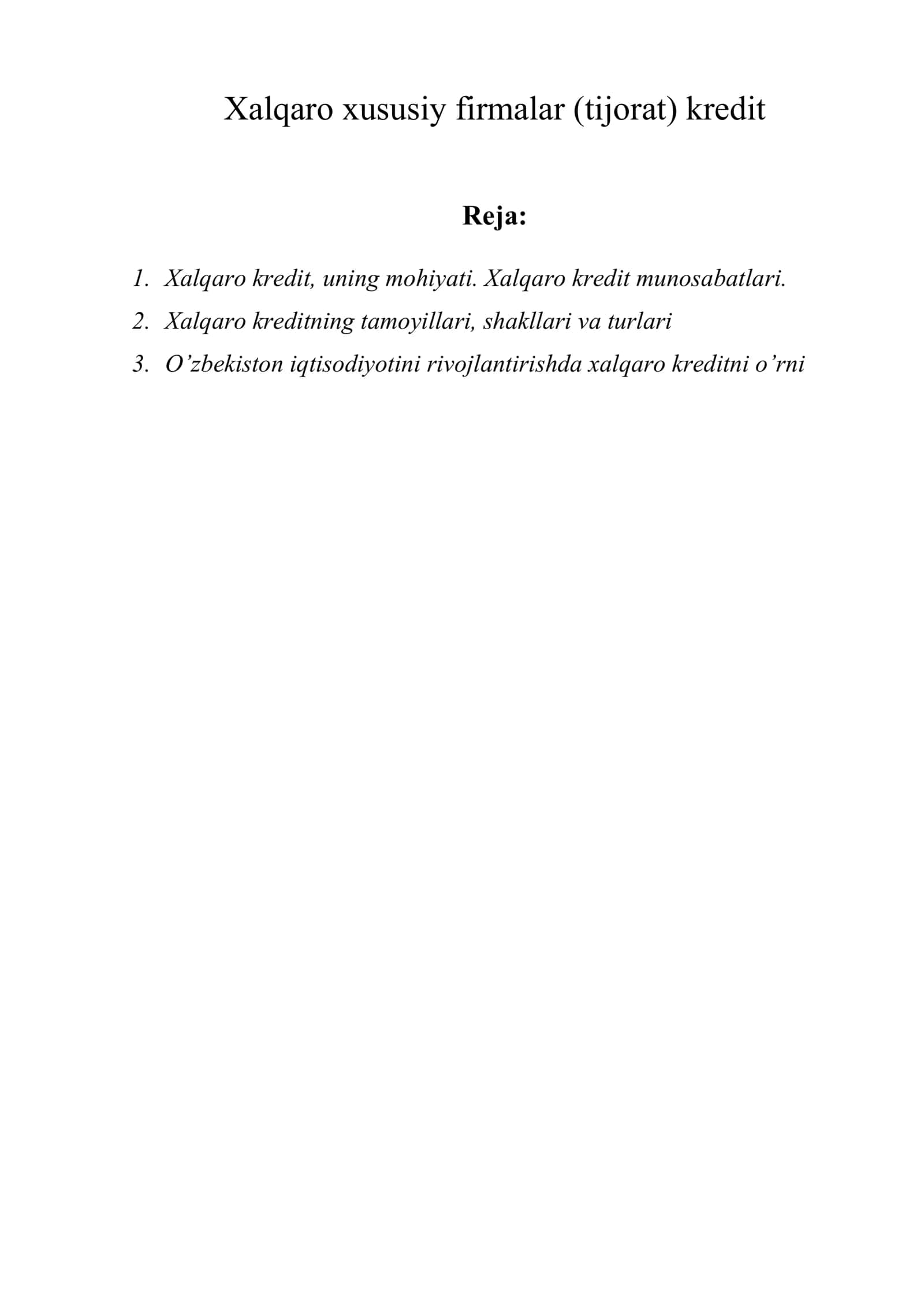Xalqaro xususiy firmalar (tijorat) kredit 1