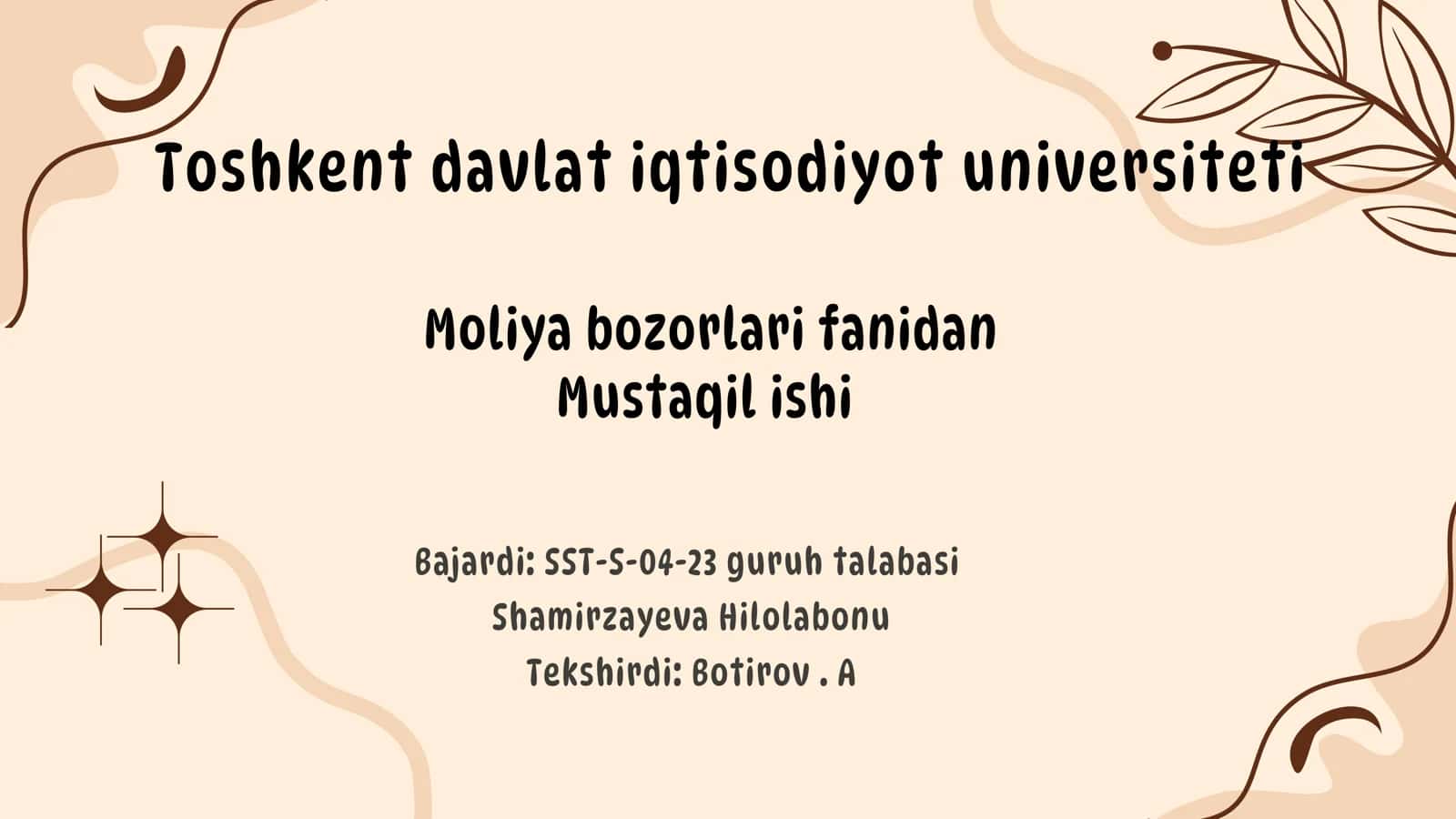 UzAuto Motors Moliya bozorlari fanidan Mustaqil ishi 1