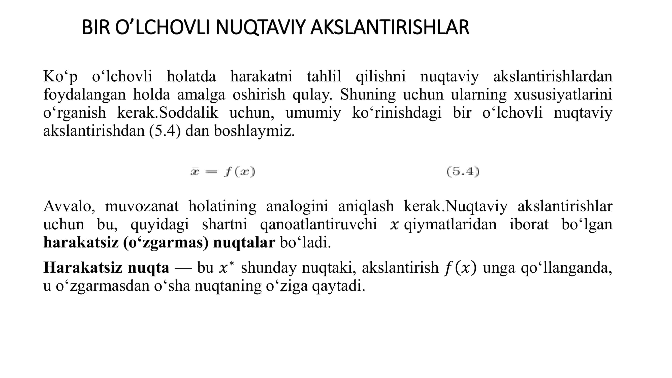 BIR O’LCHOVLI NUQTAVIY AKSLANTIRISHLAR 1