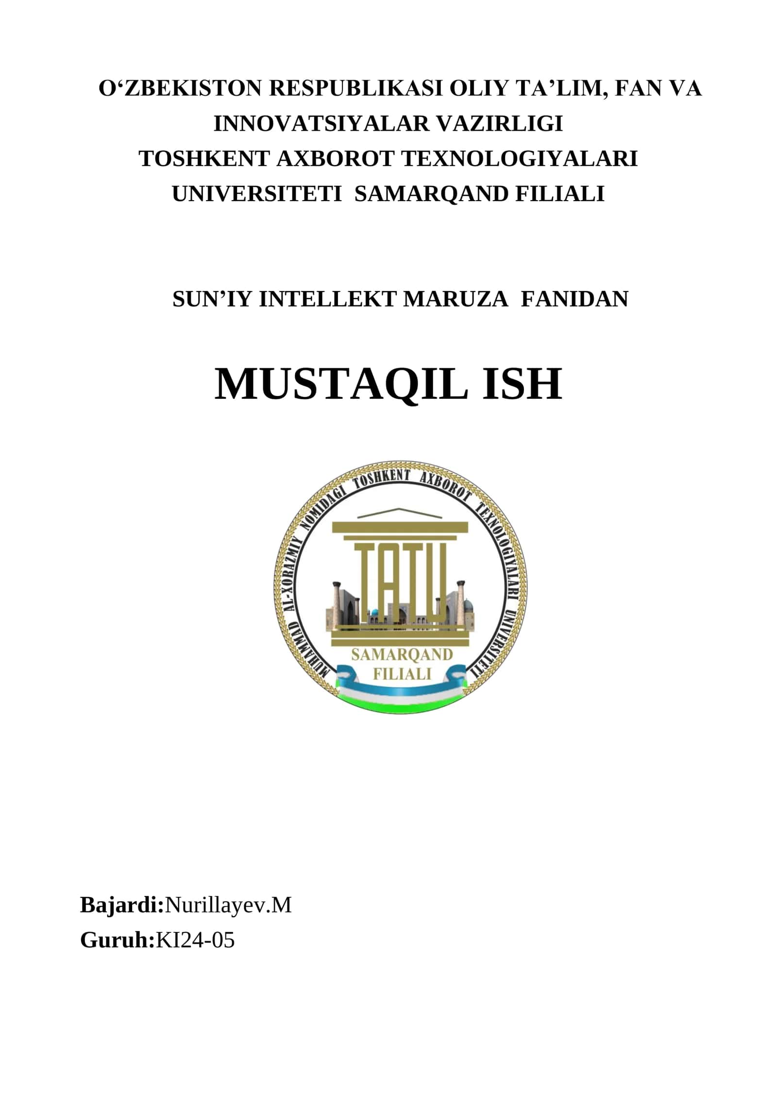 SUN’IY INTELLEKT MARUZA FANIDAN MUSTAQIL ISH 1