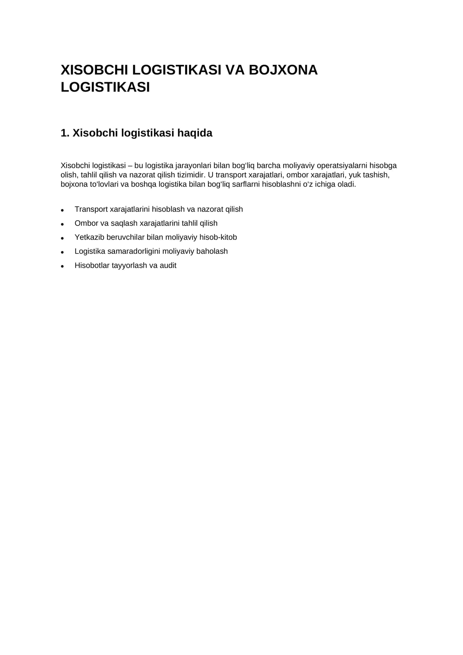 Xisobchi logistikasi va bojxona 1