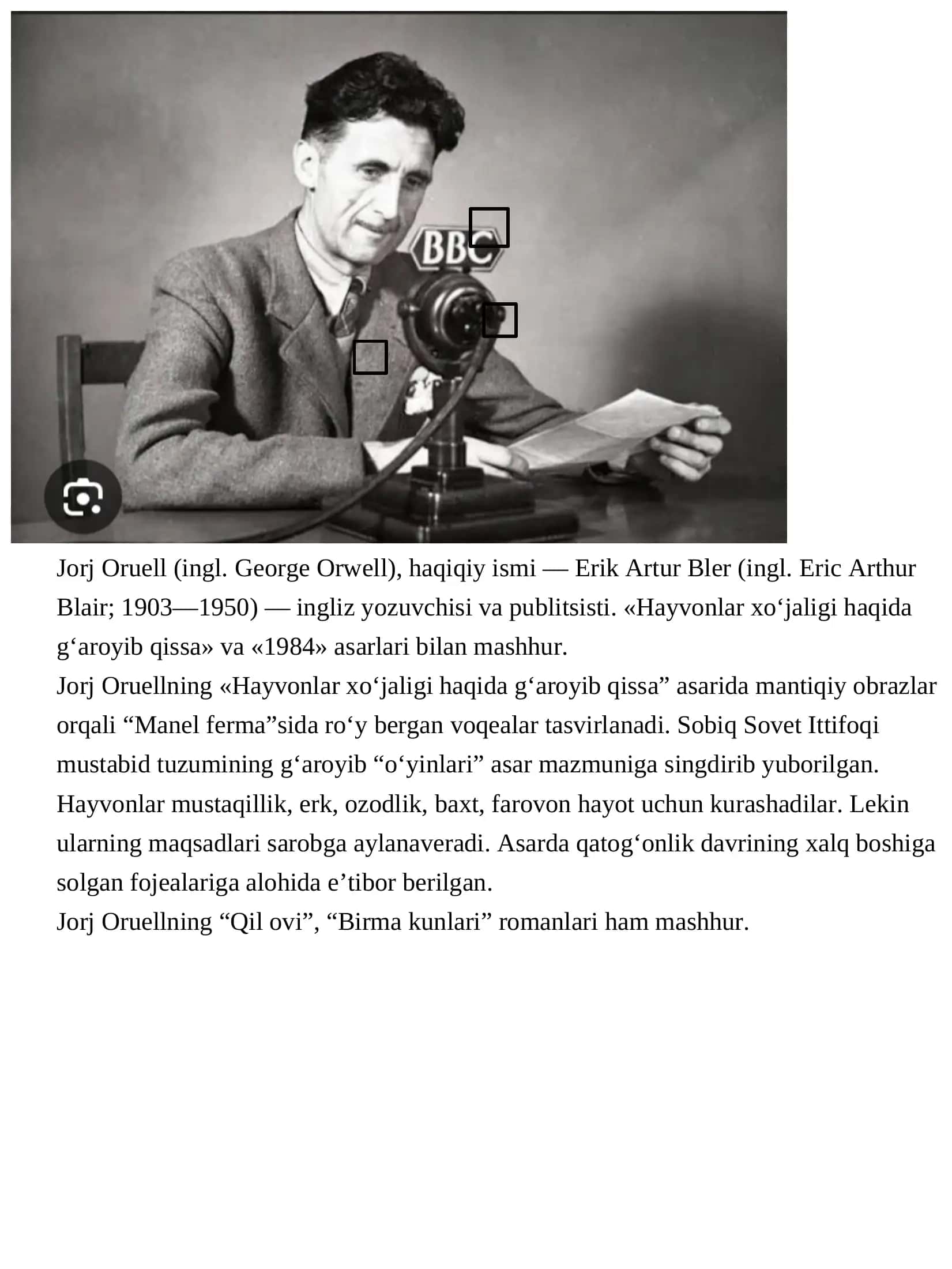 Jorj Oruellning "Hayvonlar xo‘jaligi haqida g‘aroyib qissa" 1