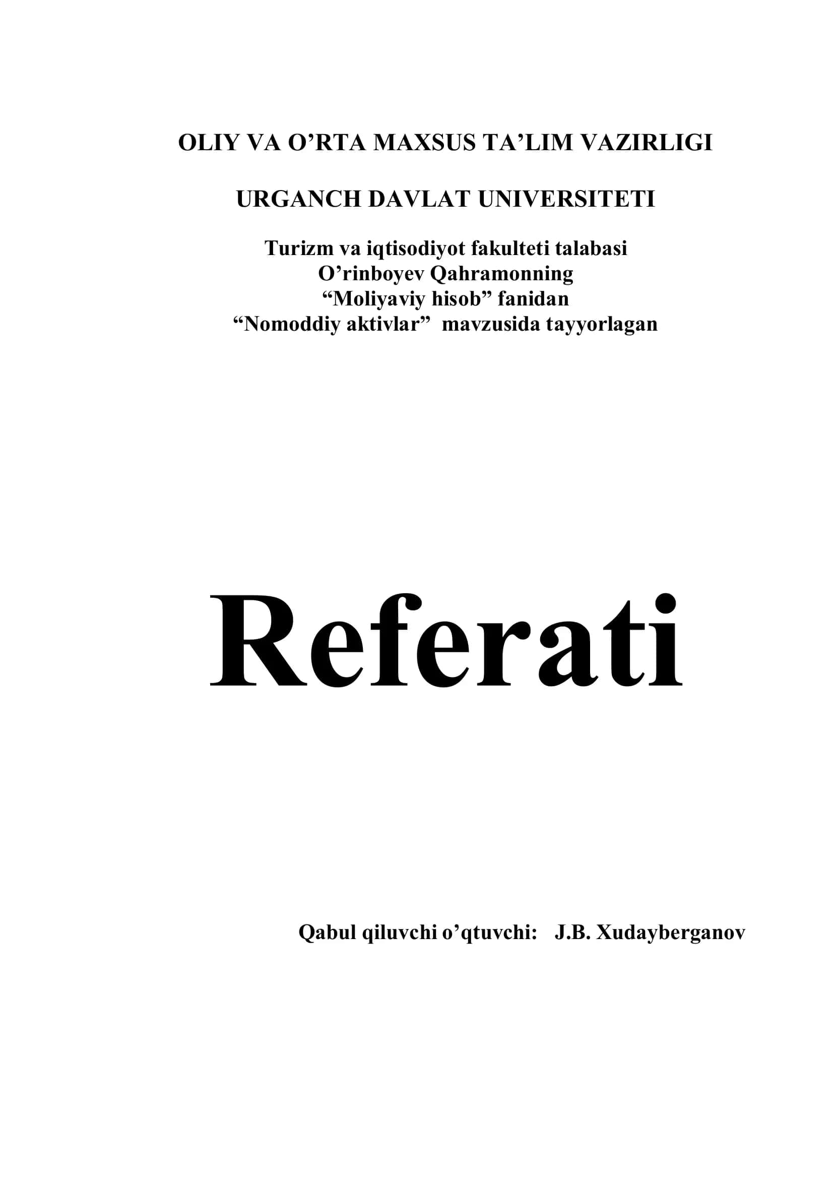 Nomoddiy aktivlar Referati 1