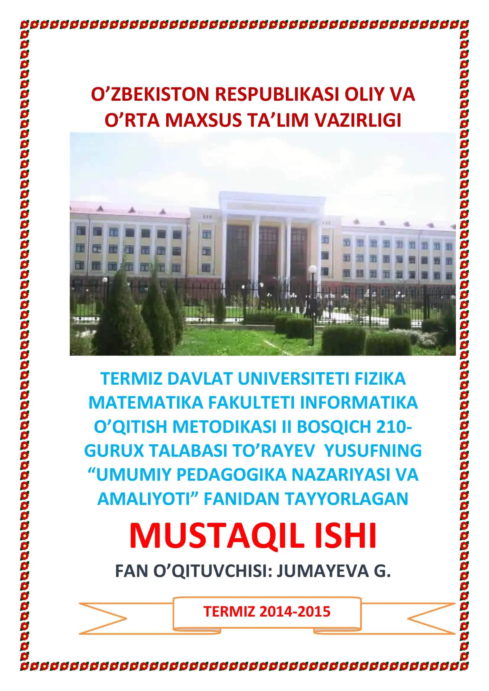 Pedagogika fan sifatida, uning predmeti, maqsad va vazifalari 1
