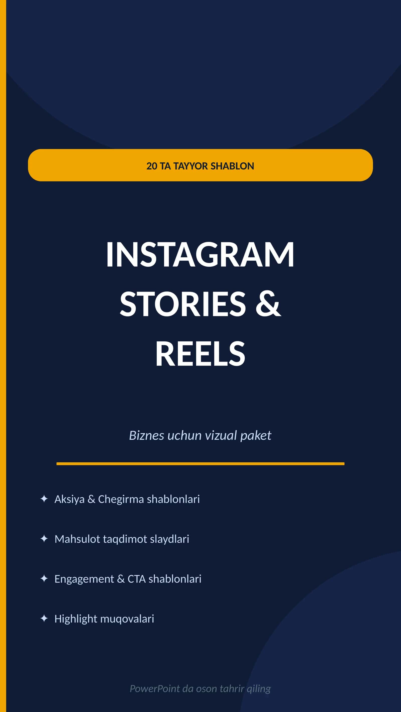 Instagram Stories & Reels Vizual Paketi — 20 ta Tayyor Shablon (Biznes uchun) 1
