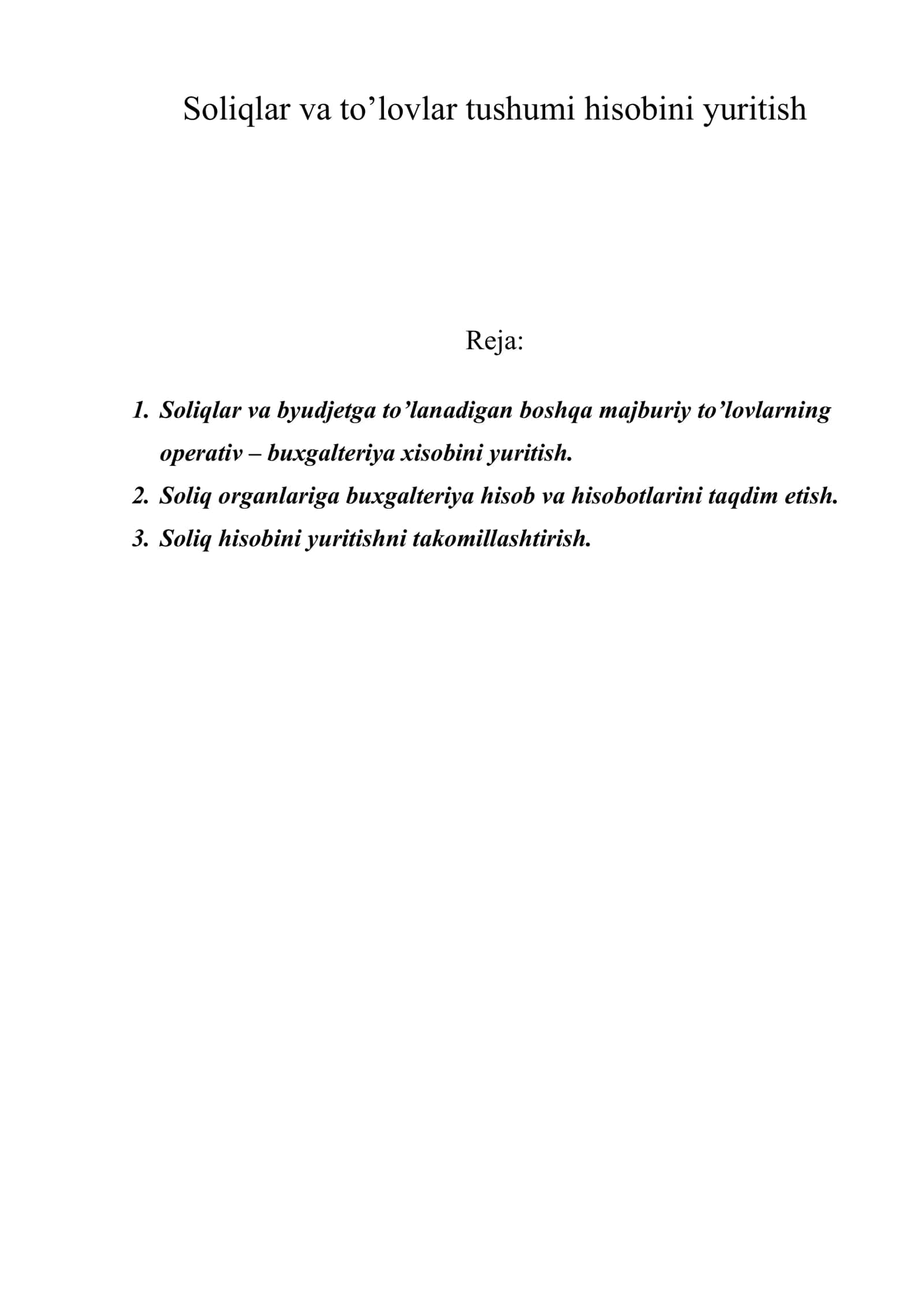 Soliqlar va to’lovlar tushumi hisobini yuritish 1