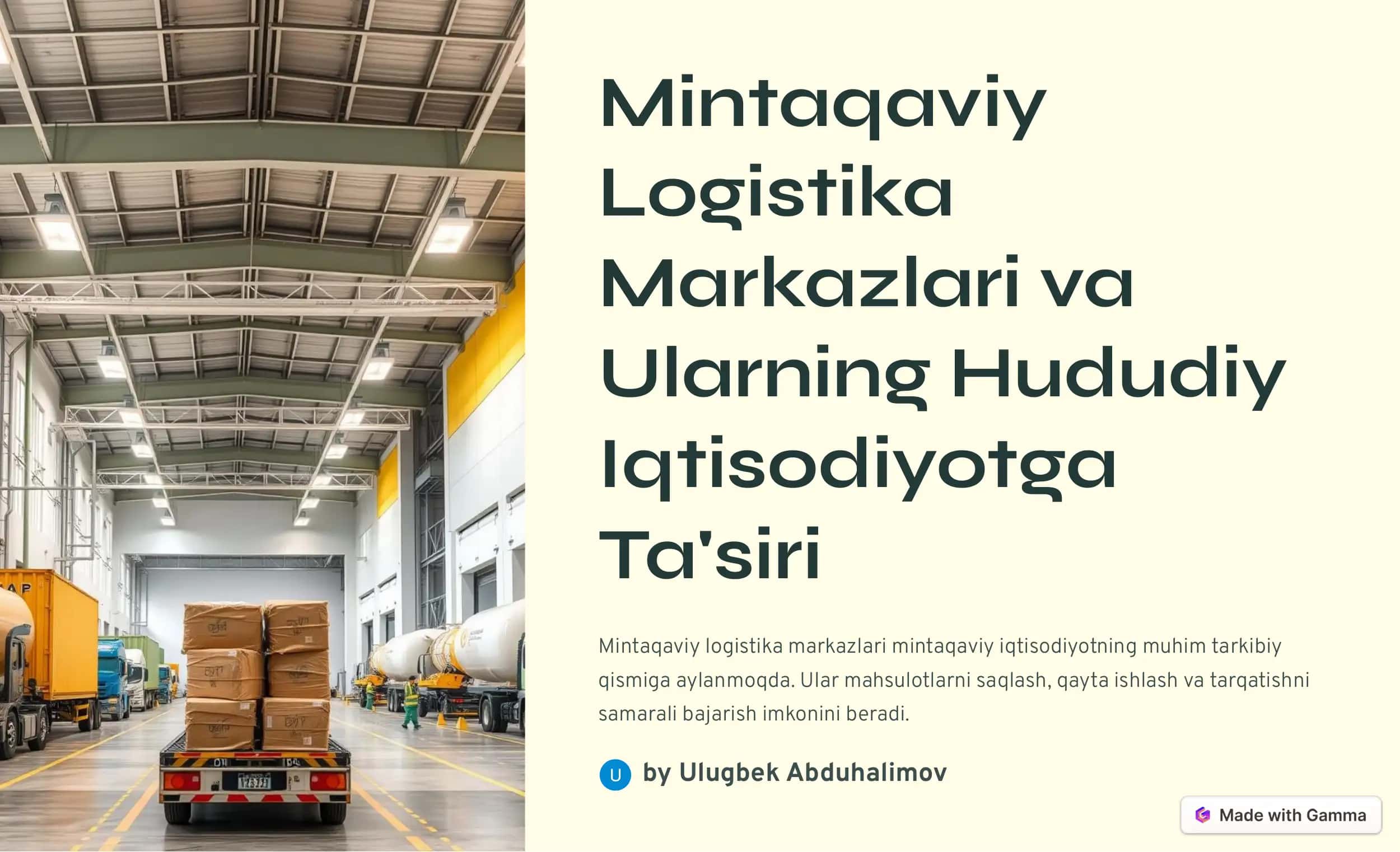 Mintaqaviy Logistika Markazlari va Ularning Hududiy Iqtisodiyotga Ta'siri 1