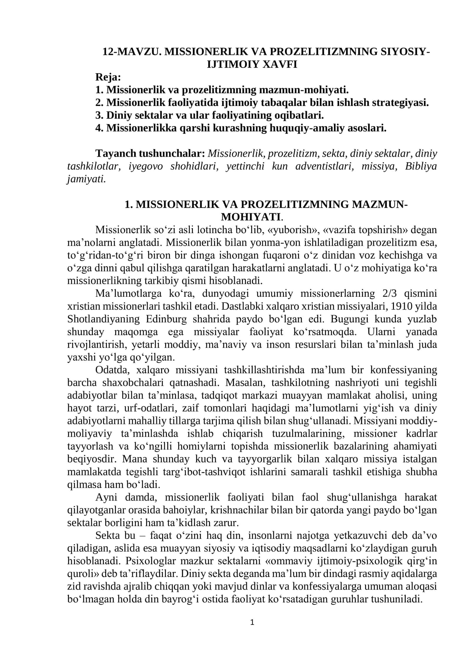 MISSIONERLIK VA PROZELITIZMNING SIYOSIY-IJTIMOIY XAVFI 1