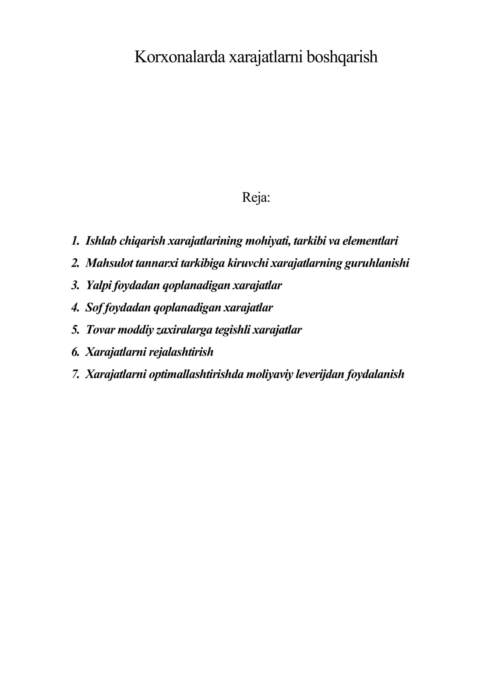 Korxonalarda xarajatlarni boshqarish 1