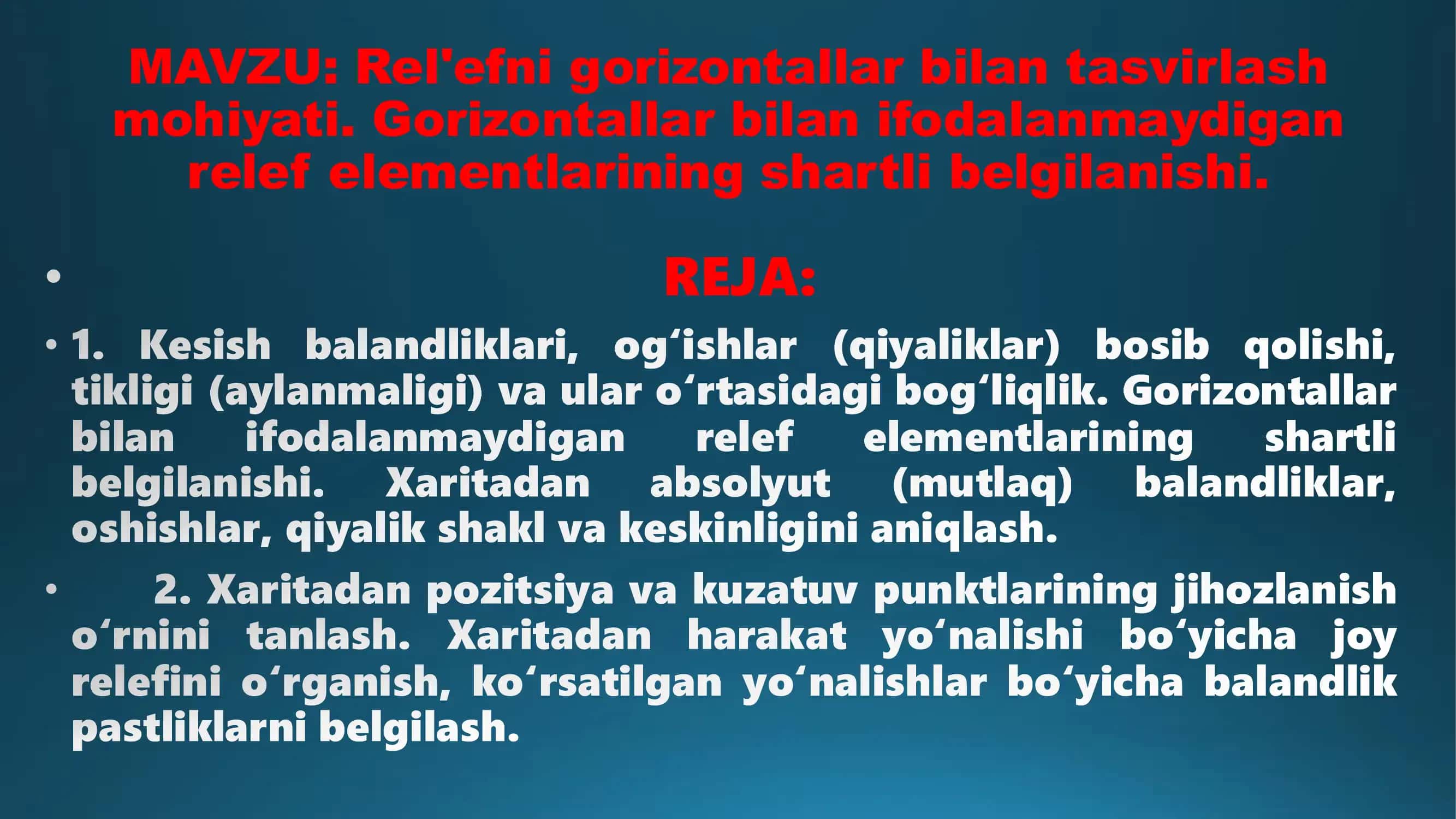 Rel'efni gorizontallar bilan tasvirlash 1