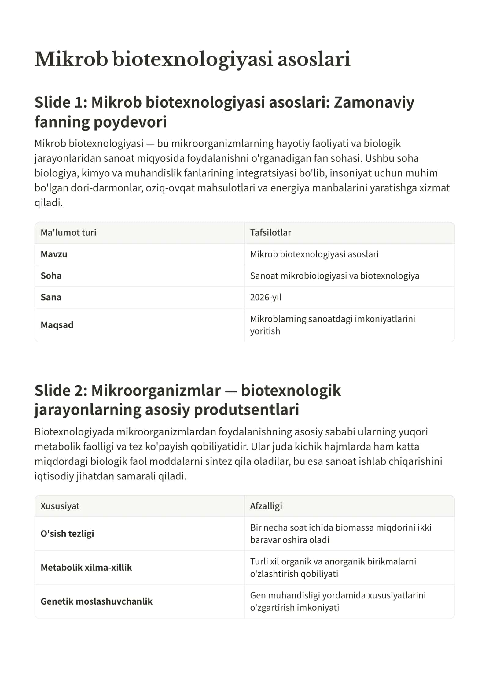 Mikrob biotexnologiyasi asoslari 1