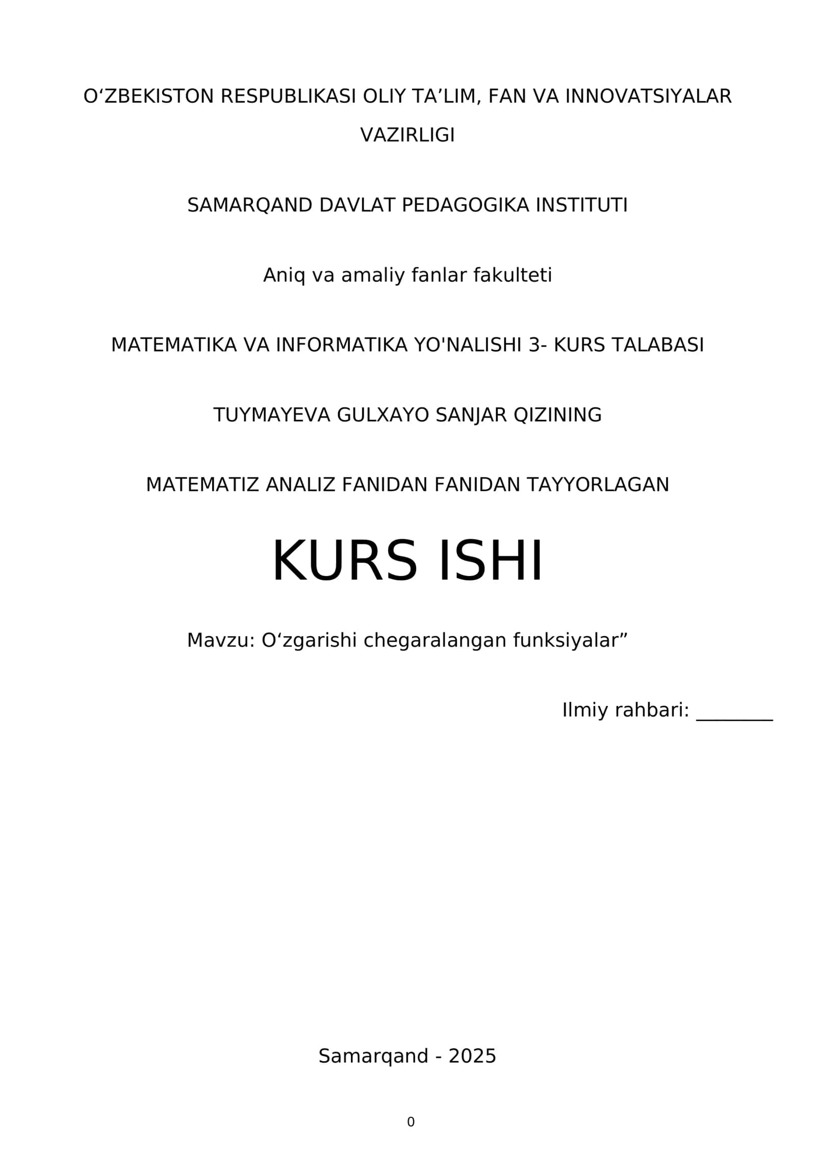 MATEMATIZ ANALIZ FANIDAN FANIDAN TAYYORLAGAN KURS ISHI 1