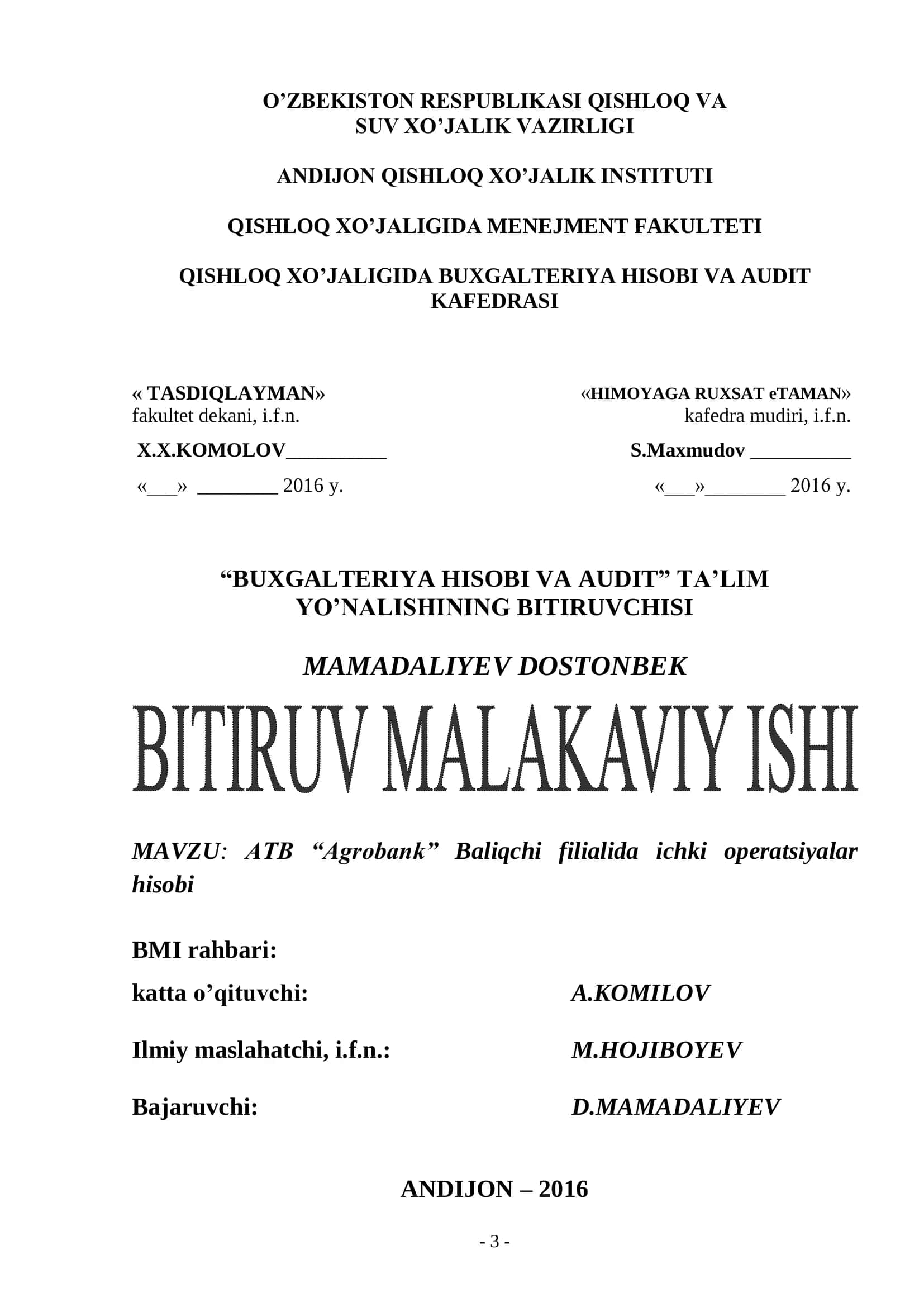 ATB “Agrobank” Baliqchi filialida ichki operatsiyalar hisobi 1