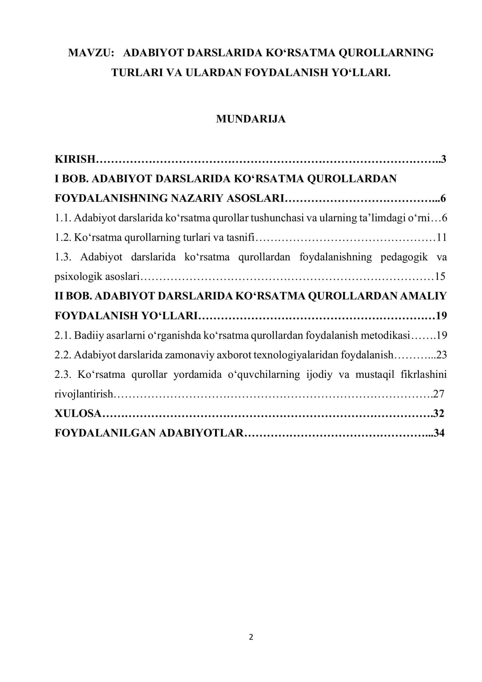 ADABIYOT DARSLARIDA KO‘RSATMA QUROLLARNING TURLARI VA ULARDAN FOYDALANISH YO‘LLARI 1