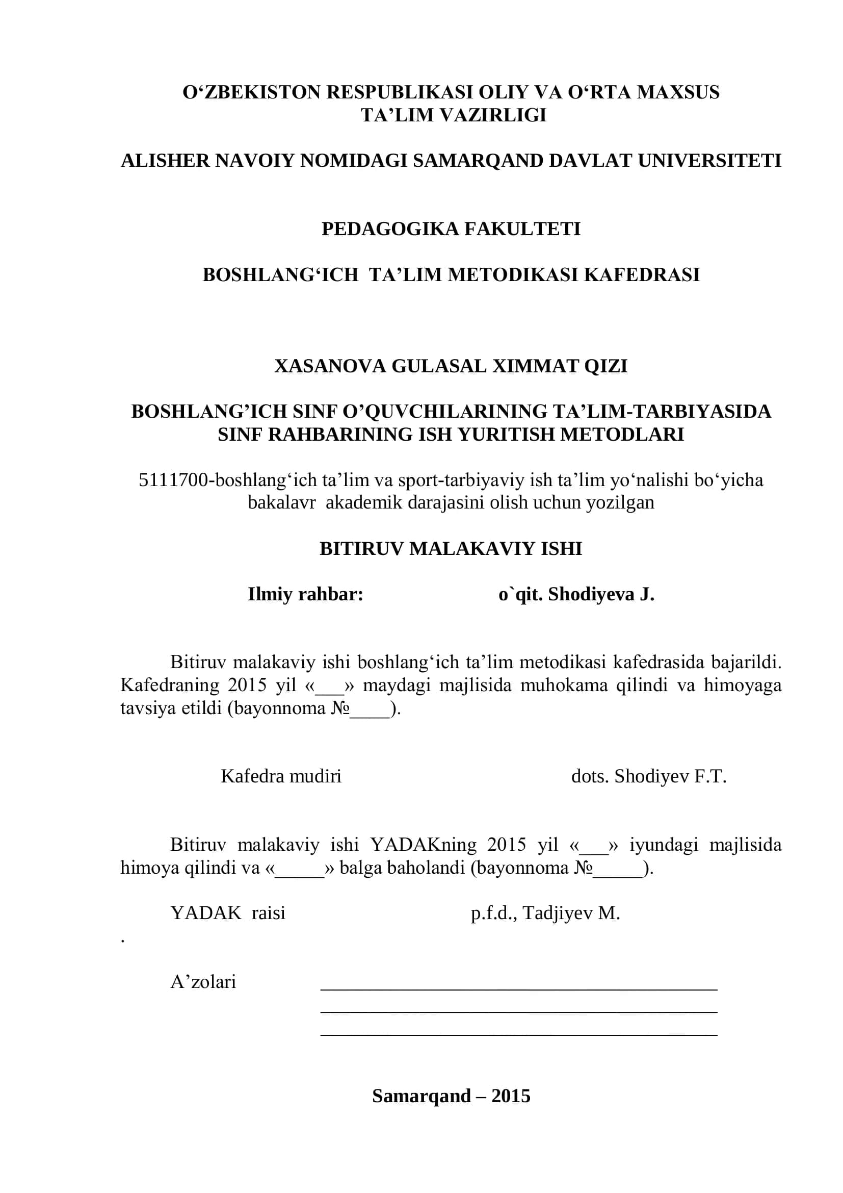 Boshlang‘ich Sinf O‘quvchilarining Ta‘lim-Tarbiyasida Sinf Rahbarining Ish Yuritish Metodlari 1