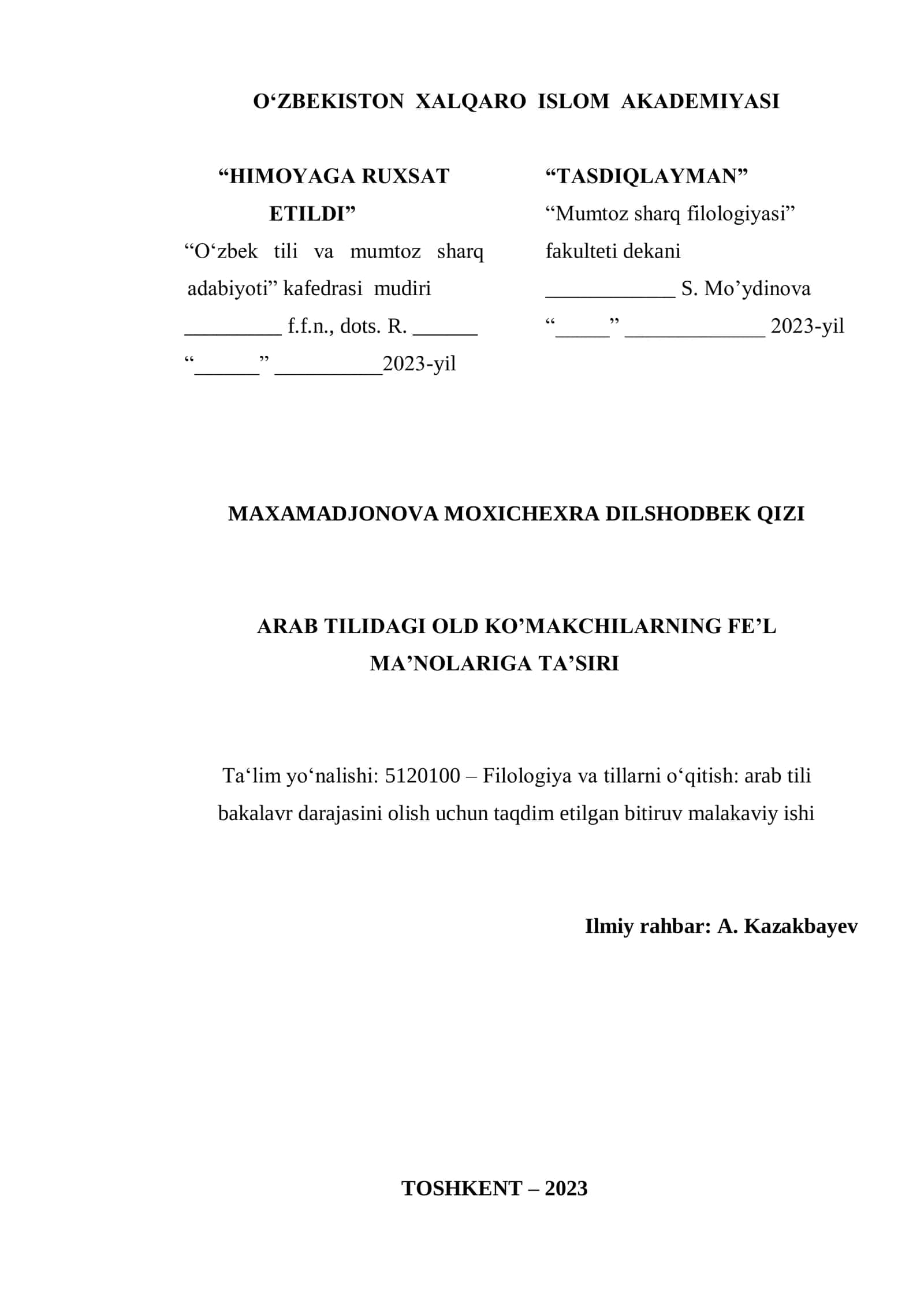 BMI Arab tilidagi old ko'makchilarning fe'l ma'nolariga ta'siri 1