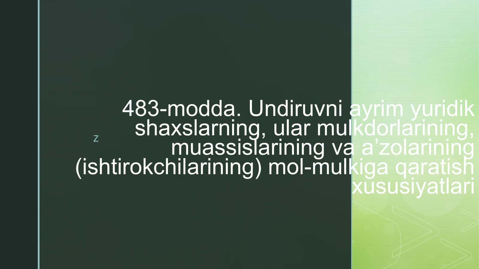 Undiruvni ayrim yuridik shaxslarning, ular mulkdorlarining, muassislarining va aʼzolarining (ishtirokchilarining) mol-mulkiga qaratish xususiyatlari 1