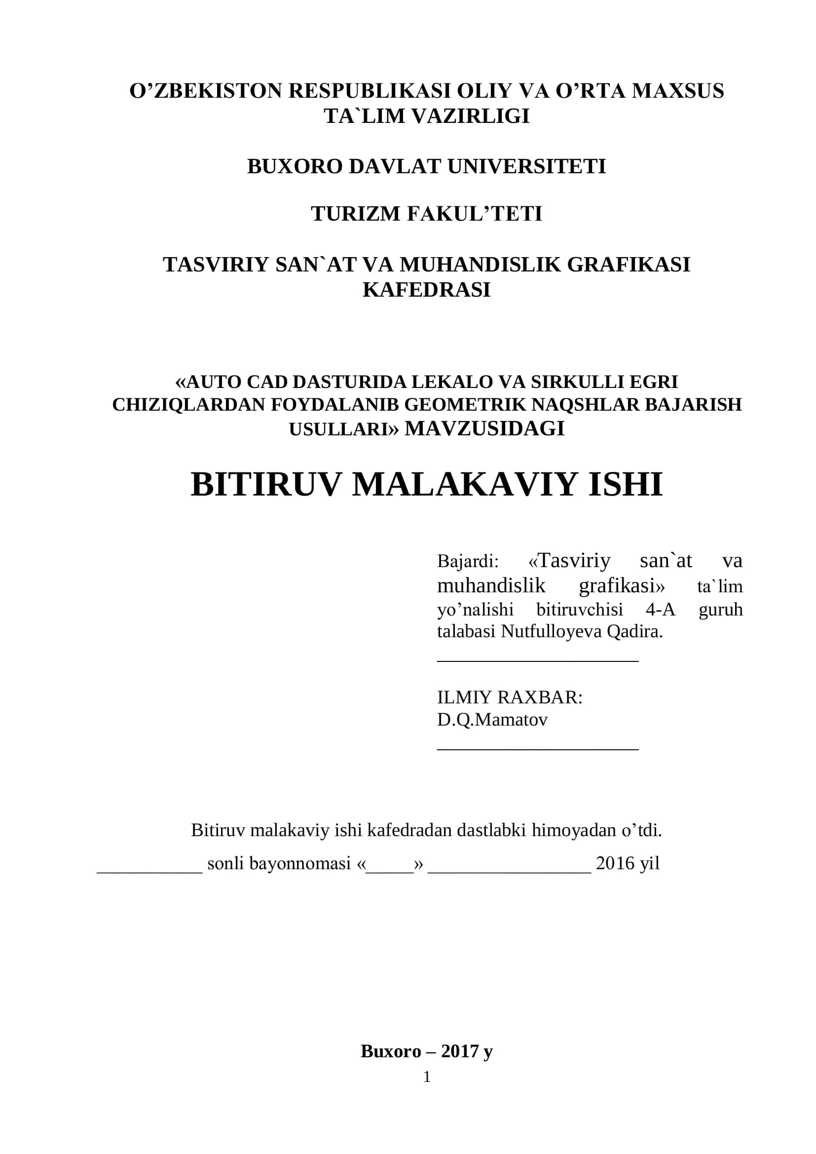 Tasviriy san`at va muhandislik grafikasi darslari 1