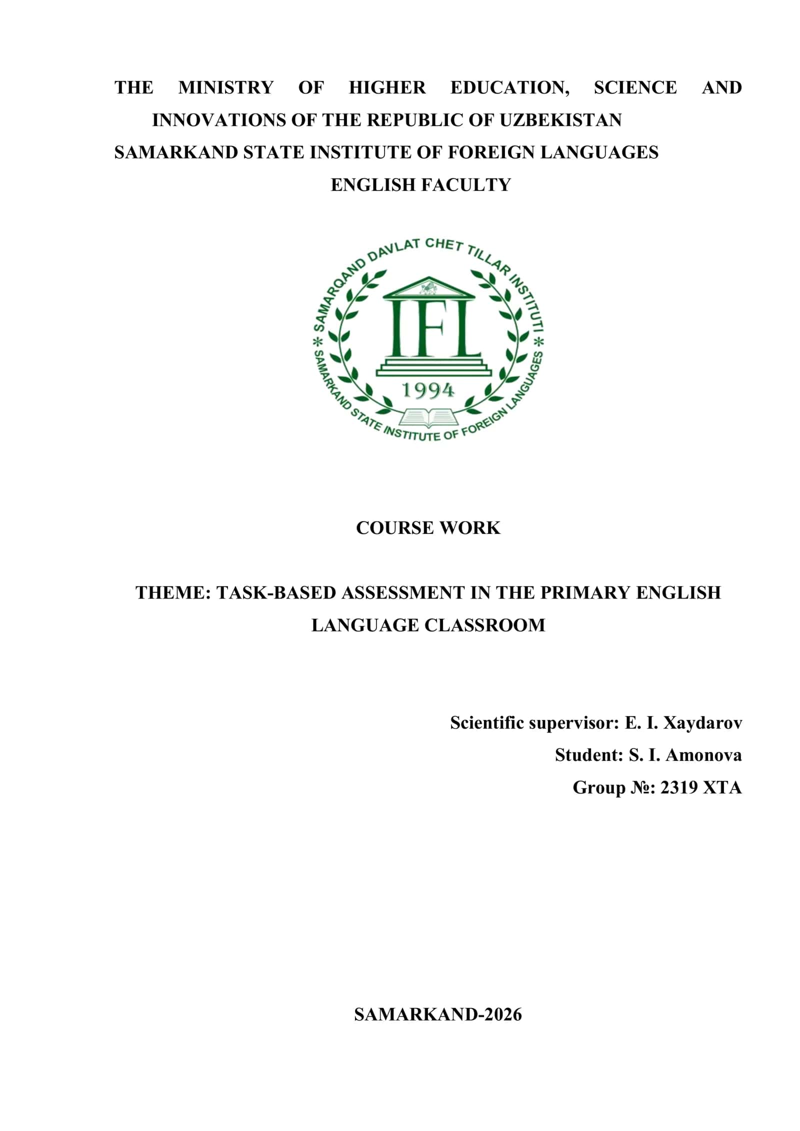 TASK-BASED ASSESSMENT IN PRIMARY ENGLISH LANGUAGE CLASSROOM 1
